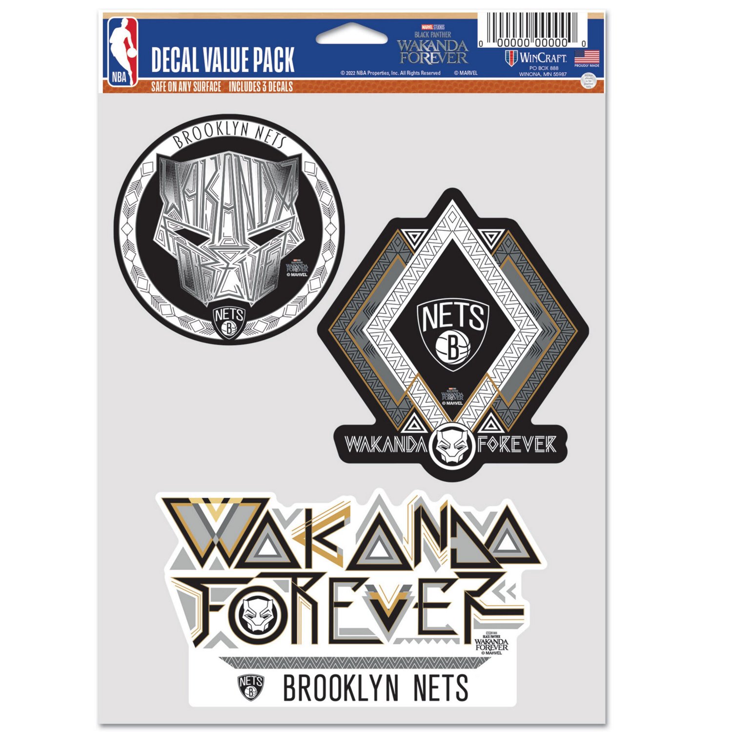 WinCraft Brooklyn Nets Three-Pack Panther 2 Fan Decal Set