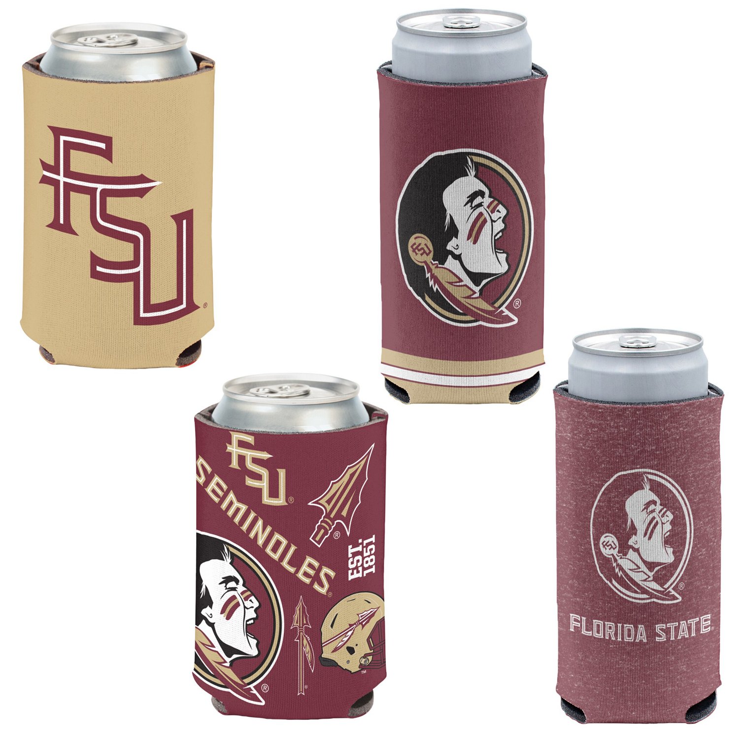 WinCraft Florida State Seminoles 4-Pack 12oz Can Slim Can Cooler Set