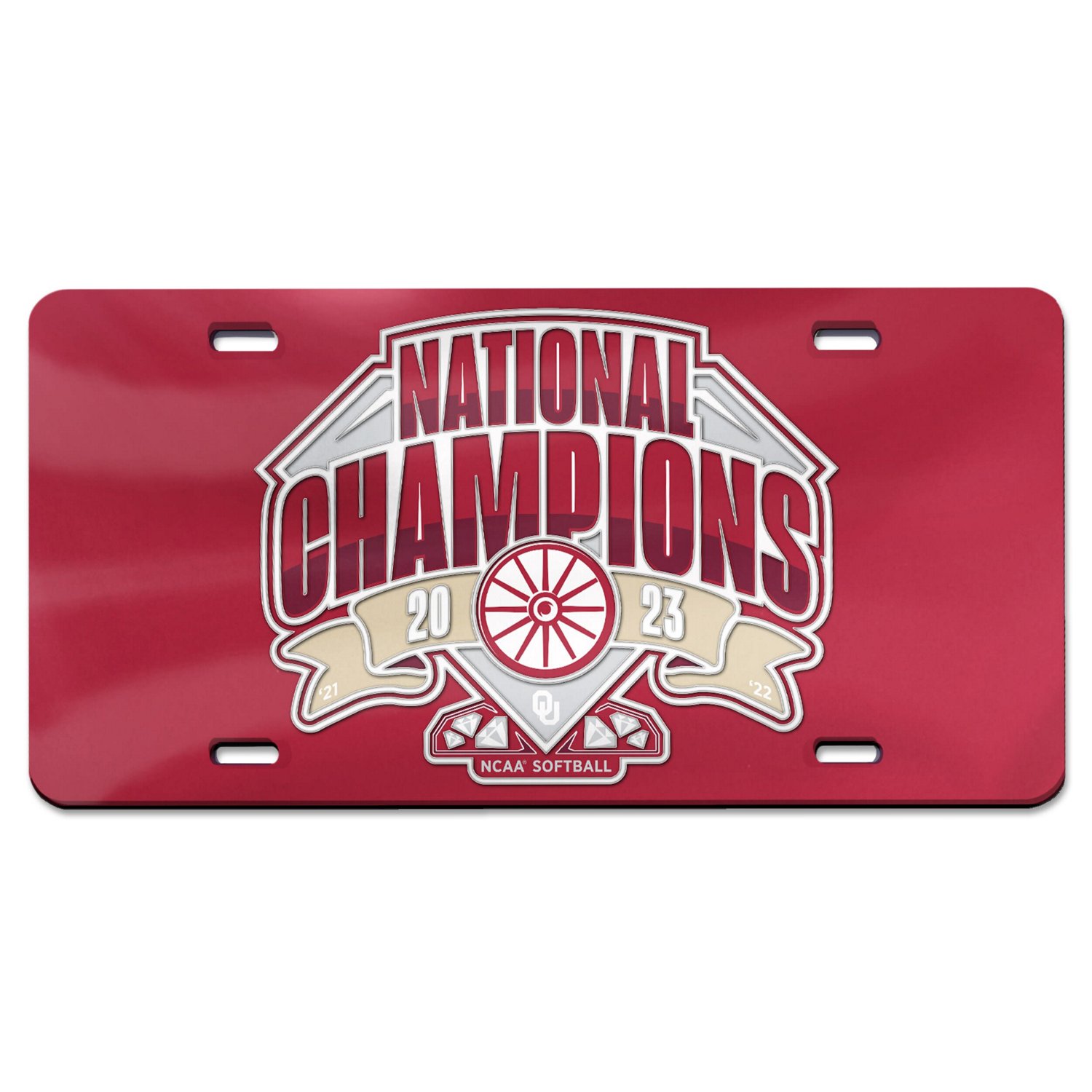 WinCraft Oklahoma Sooners 2023 NCAA Softball Women's College World Series Champions Laser Cut Acrylic License Plate - view number 1