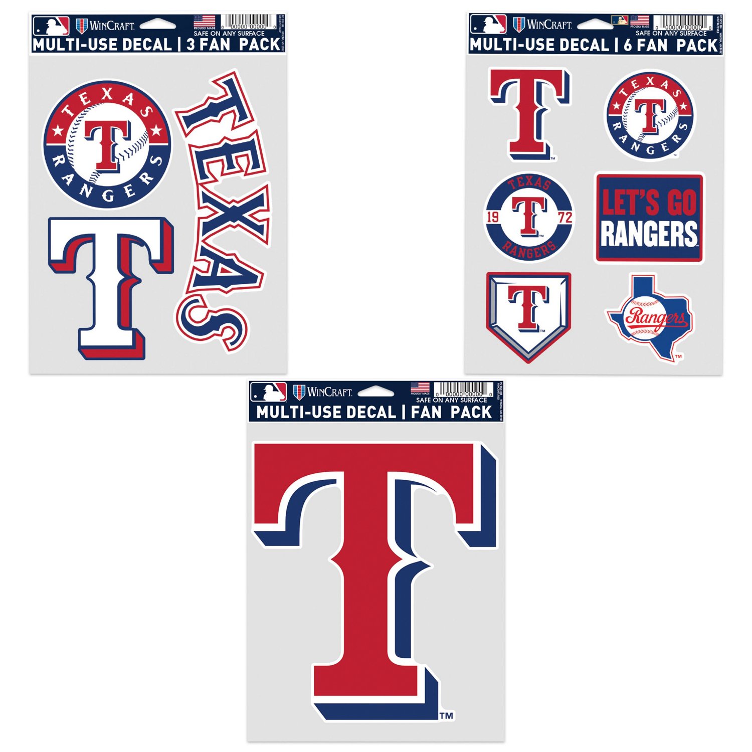 WinCraft Texas Rangers Three-Pack Fan Decal Set