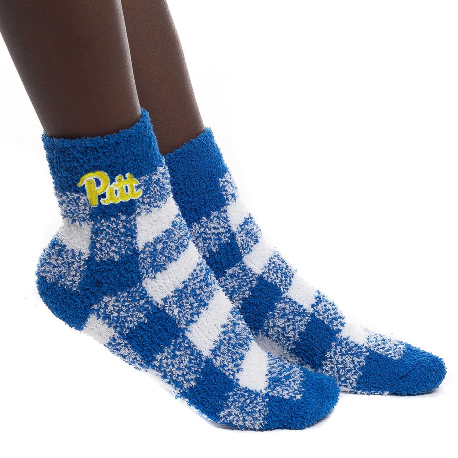 ZooZatz Pitt Panthers Fuzzy Buffalo Check Ankle Socks