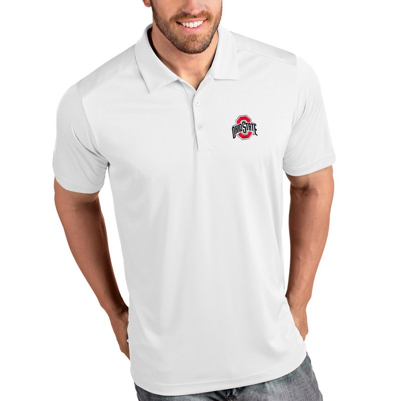 Antigua Men's Ohio State Buckeyes White Tribute Performance Polo, Medium