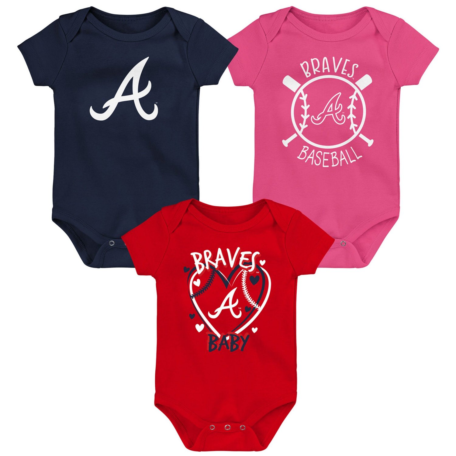 Atlanta Braves Slide Home Three-Pack Bodysuit Set