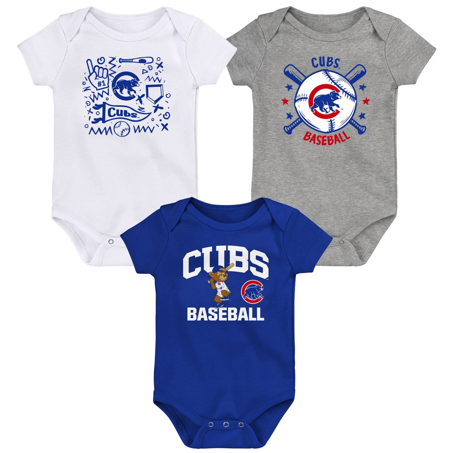 Chicago Cubs Batter Up 3-Pack Bodysuit Set - view number 1