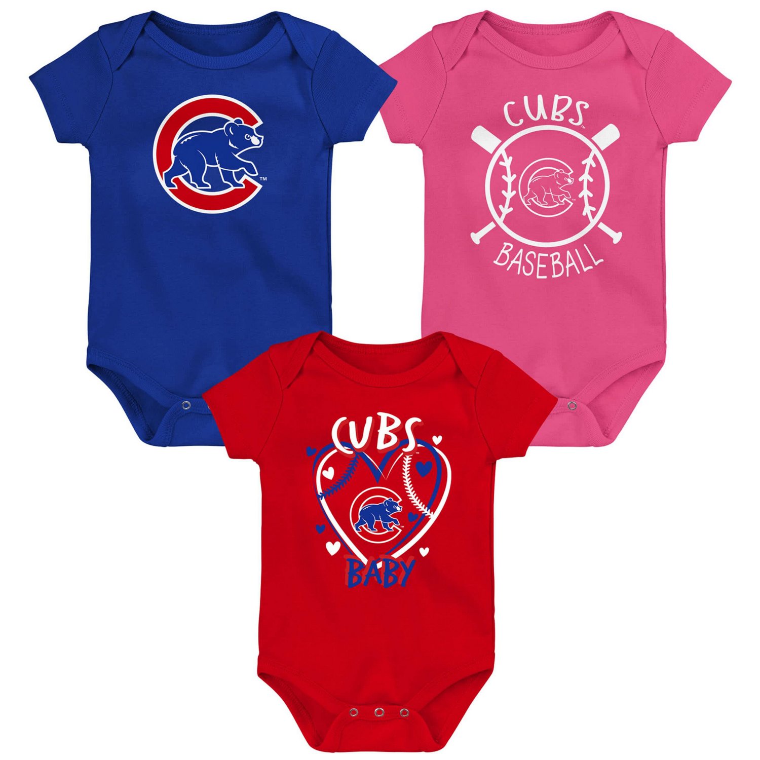 Chicago Cubs Slide Home Three-Pack Bodysuit Set
