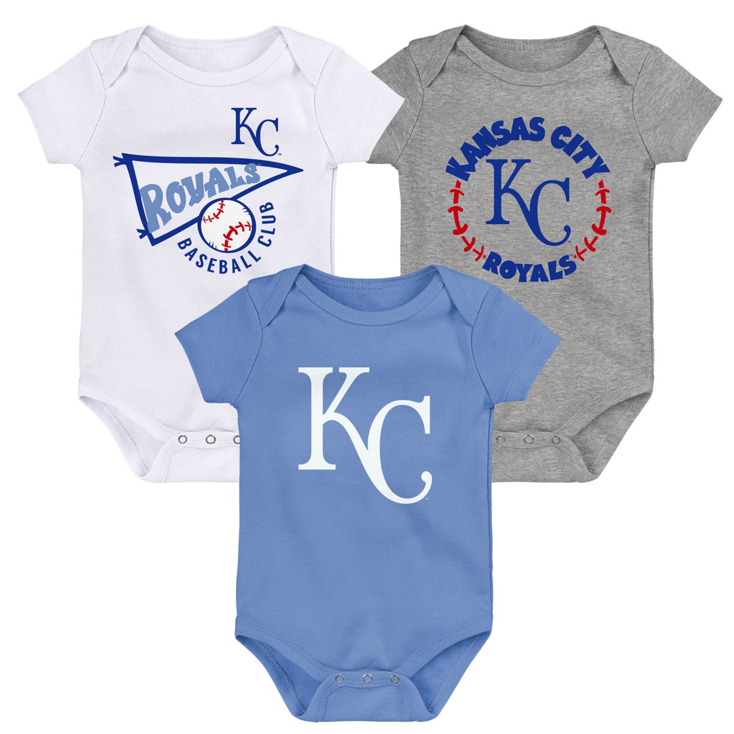 Light White Heather Gray Kansas City Royals Biggest Little Fan 3-Pack Bodysuit Set - view number 1