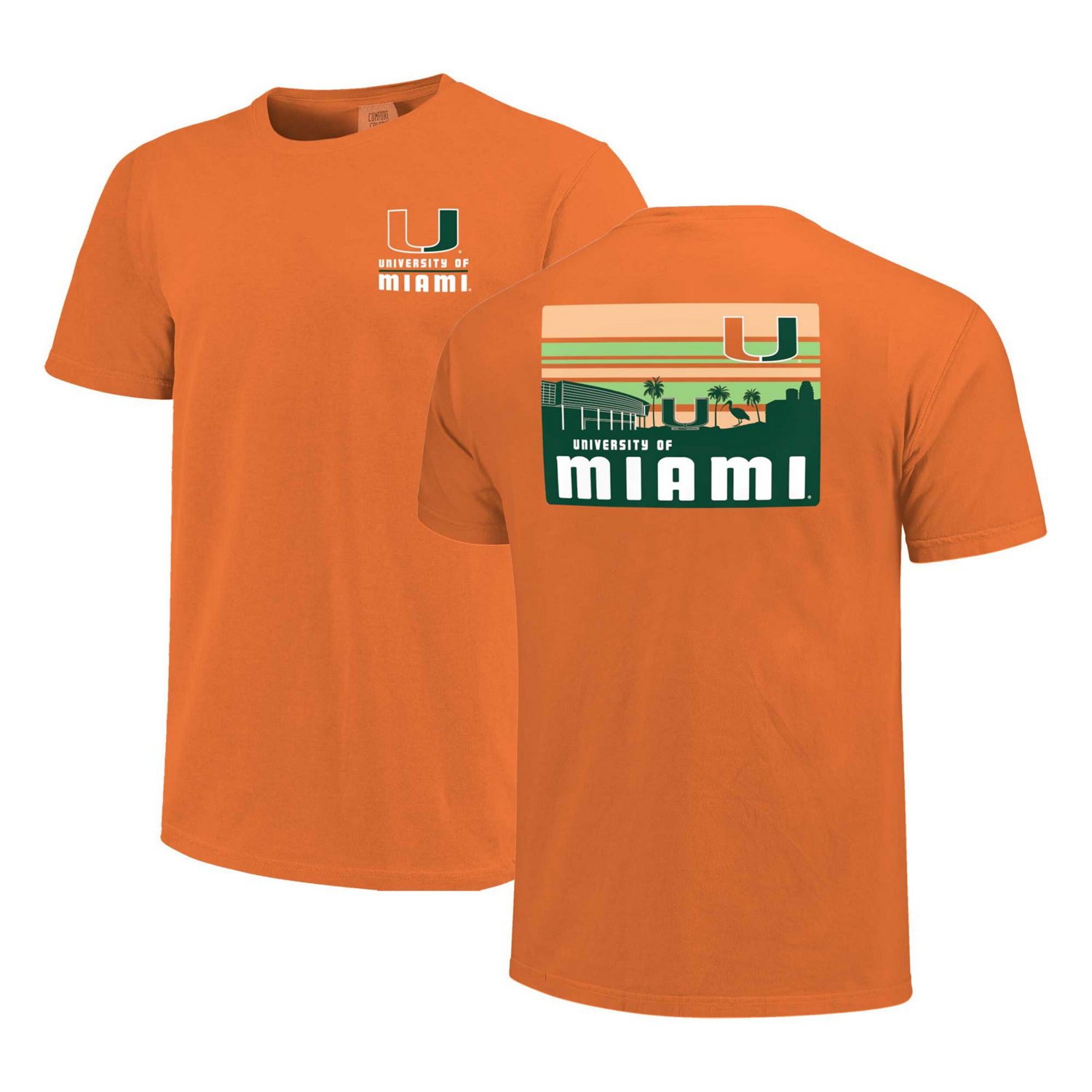 Miami Hurricanes Striped Campus Skyline T-Shirt