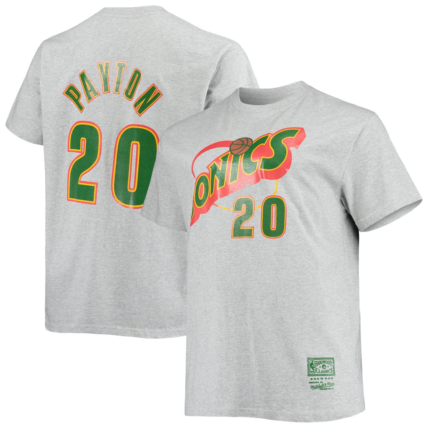 Mitchell  Ness Gary Payton Heathered Gray Seattle SuperSonics Big Tall Hardwood Classics Name Number T-Shirt