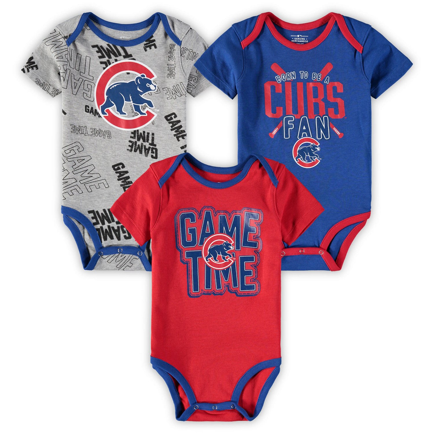 Newborn  Chicago Cubs Red Heathered Gray Game Time Three-Piece Bodysuit Set