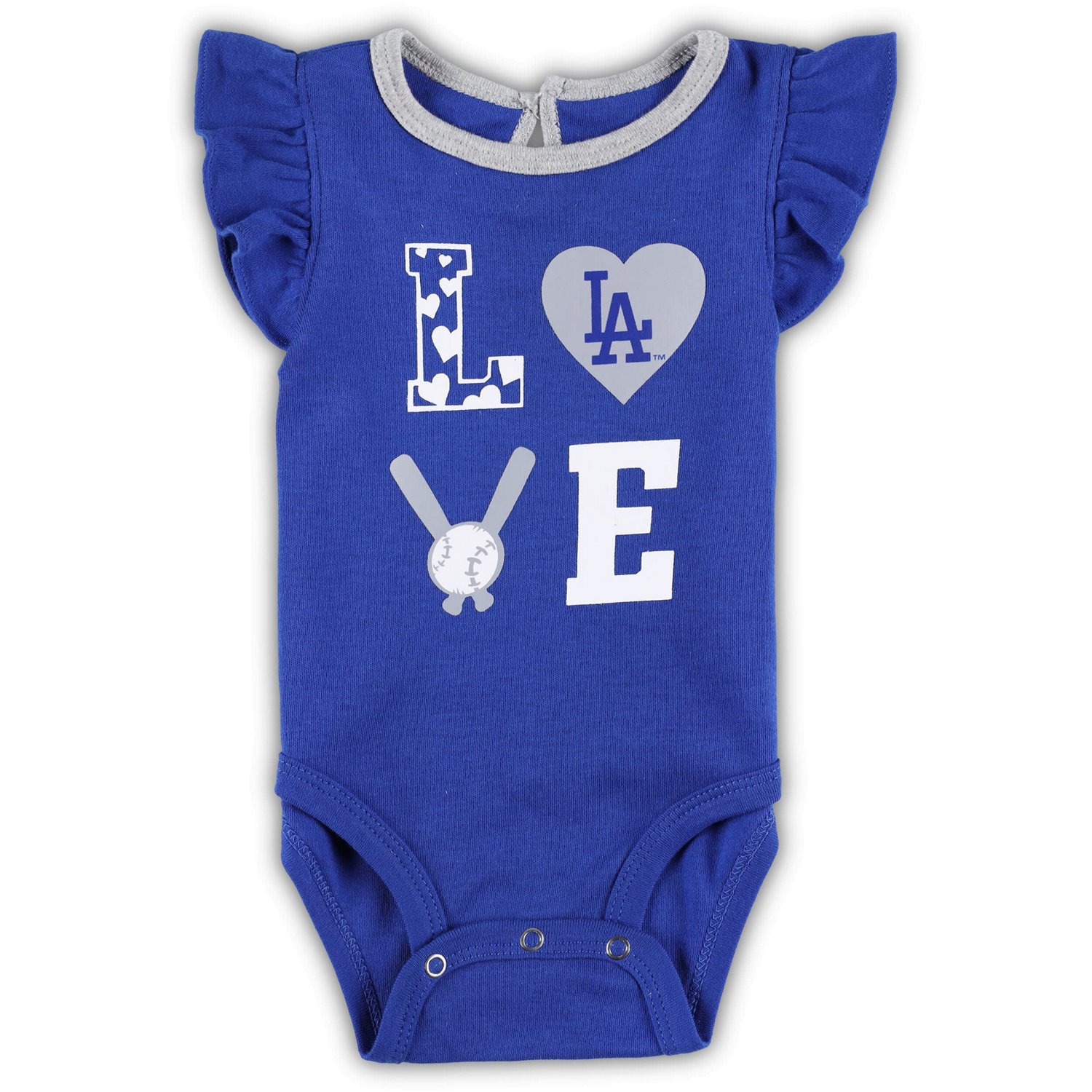 Newborn  Heather Gray Los Angeles Dodgers Three-Piece Love of Baseball Bib Bodysuit  Booties Set - view number 2