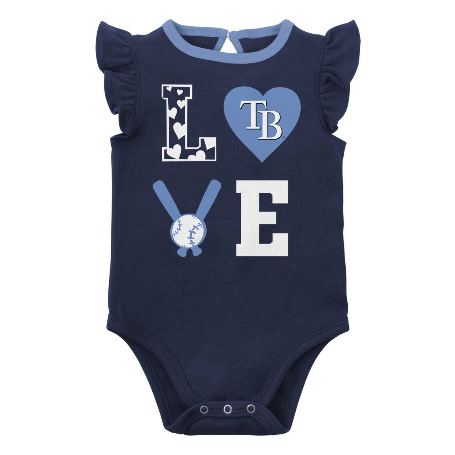 Newborn  Light Blue Tampa Bay Rays Three-Piece Love of Baseball Bib Bodysuit  Booties Set - view number 2