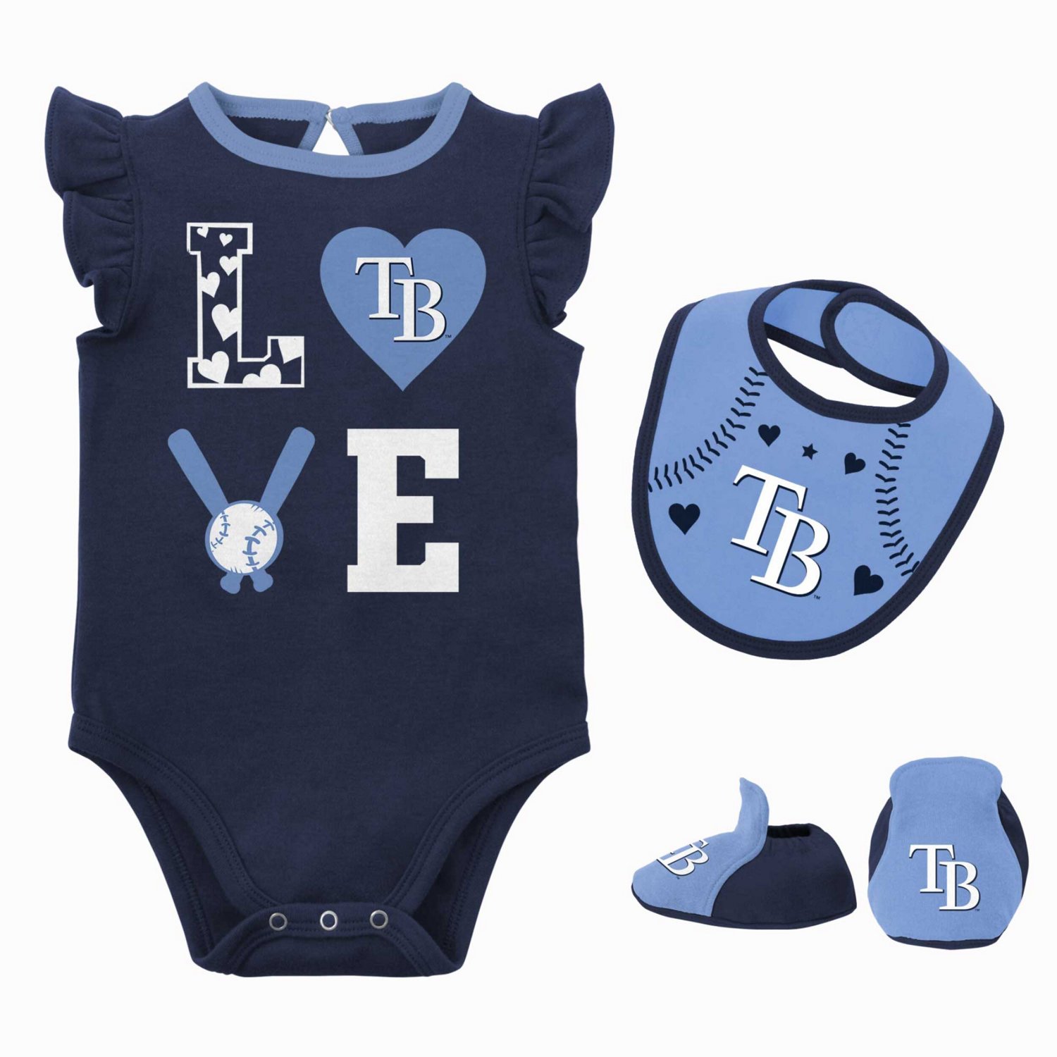 Newborn  Light Blue Tampa Bay Rays Three-Piece Love of Baseball Bib Bodysuit  Booties Set