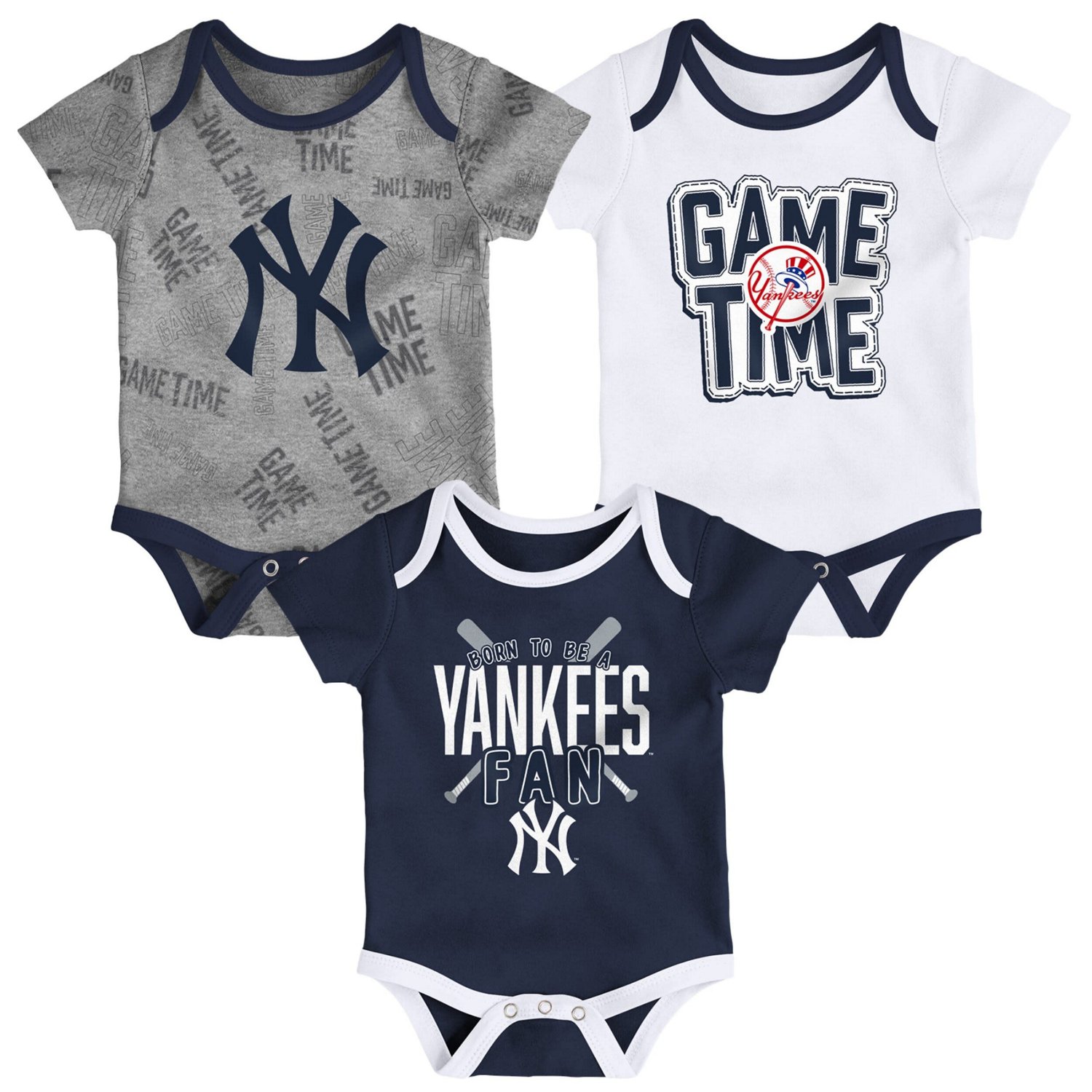 Newborn  New York Yankees /White/Heathered Gray Game Time Three-Piece Bodysuit Set