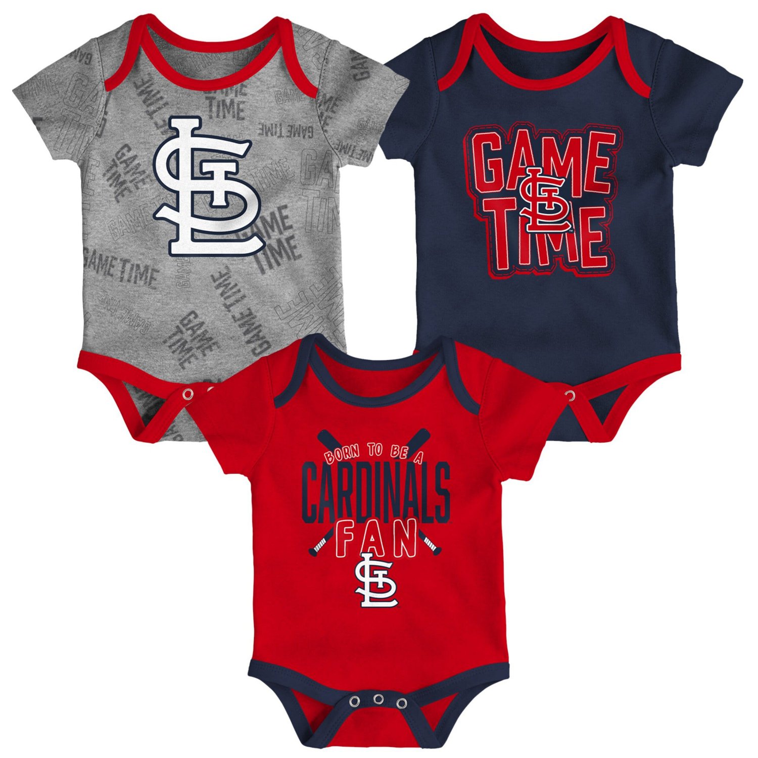 Newborn  St Louis Cardinals Navy Heathered Gray Game Time Three-Piece Bodysuit Set