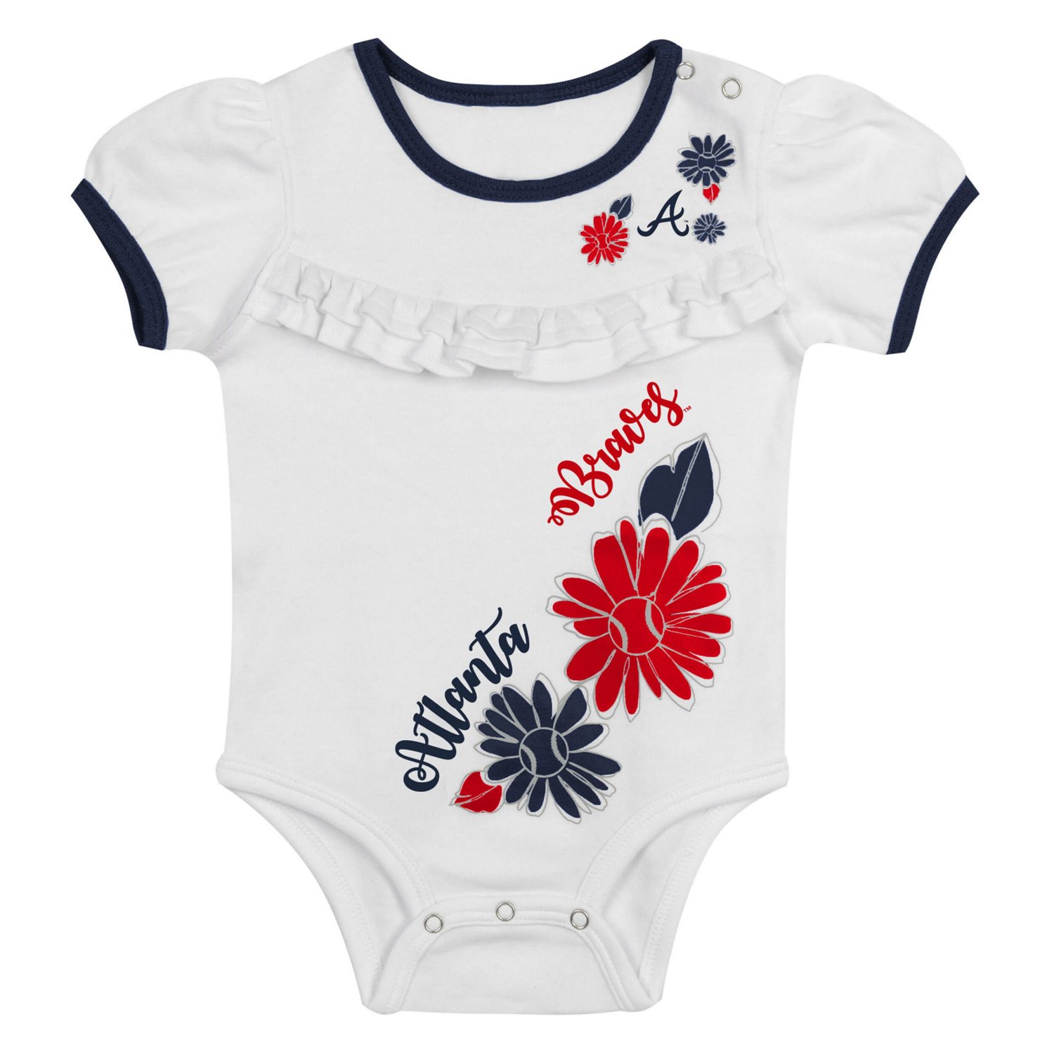 Newborn Navy Atlanta Braves Sweet Catcher 3-Piece Bodysuit Headband and Skirt Set                                                - view number 2