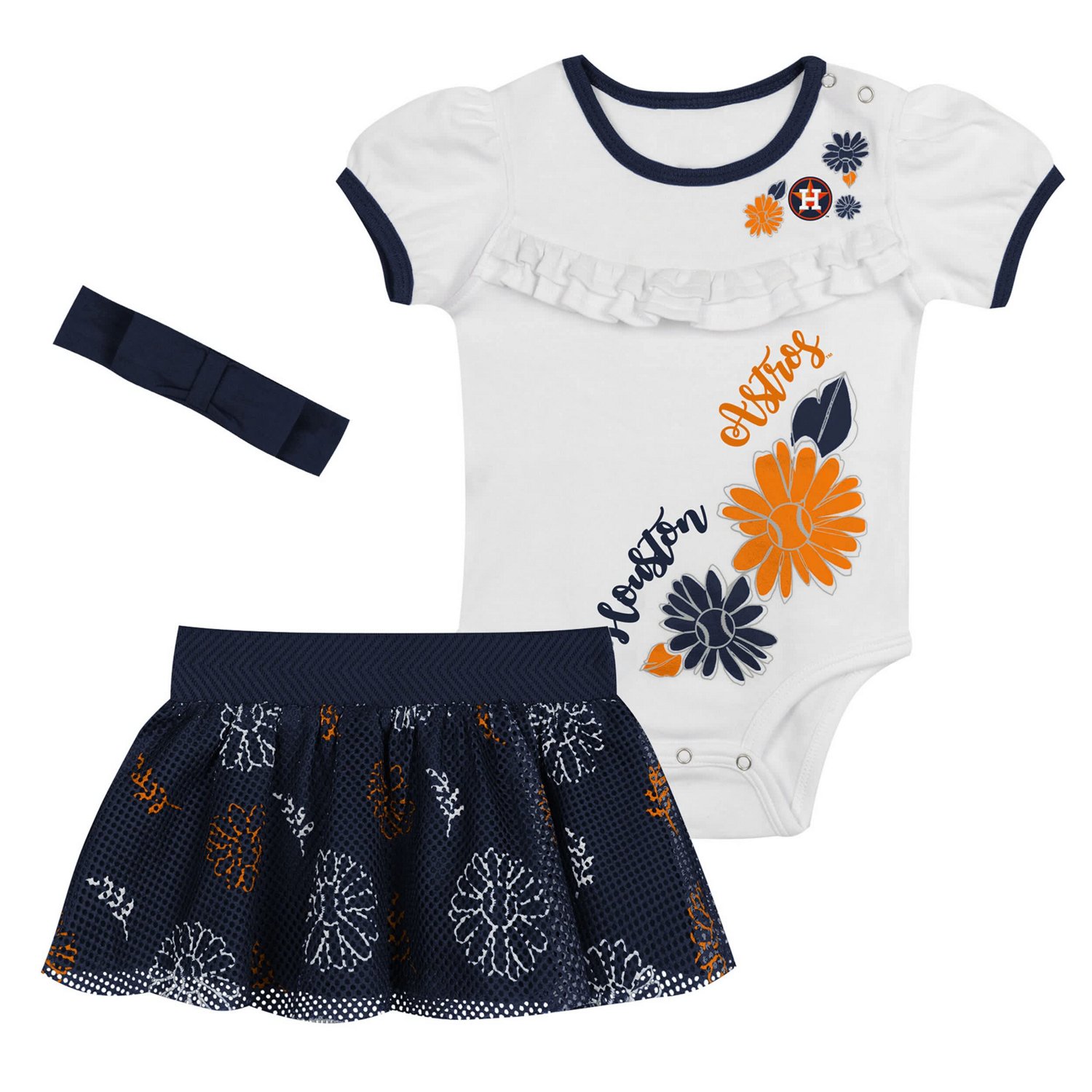 Newborn Navy Houston Astros Sweet Catcher 3-Piece Bodysuit Headband and Skirt Set - view number 1