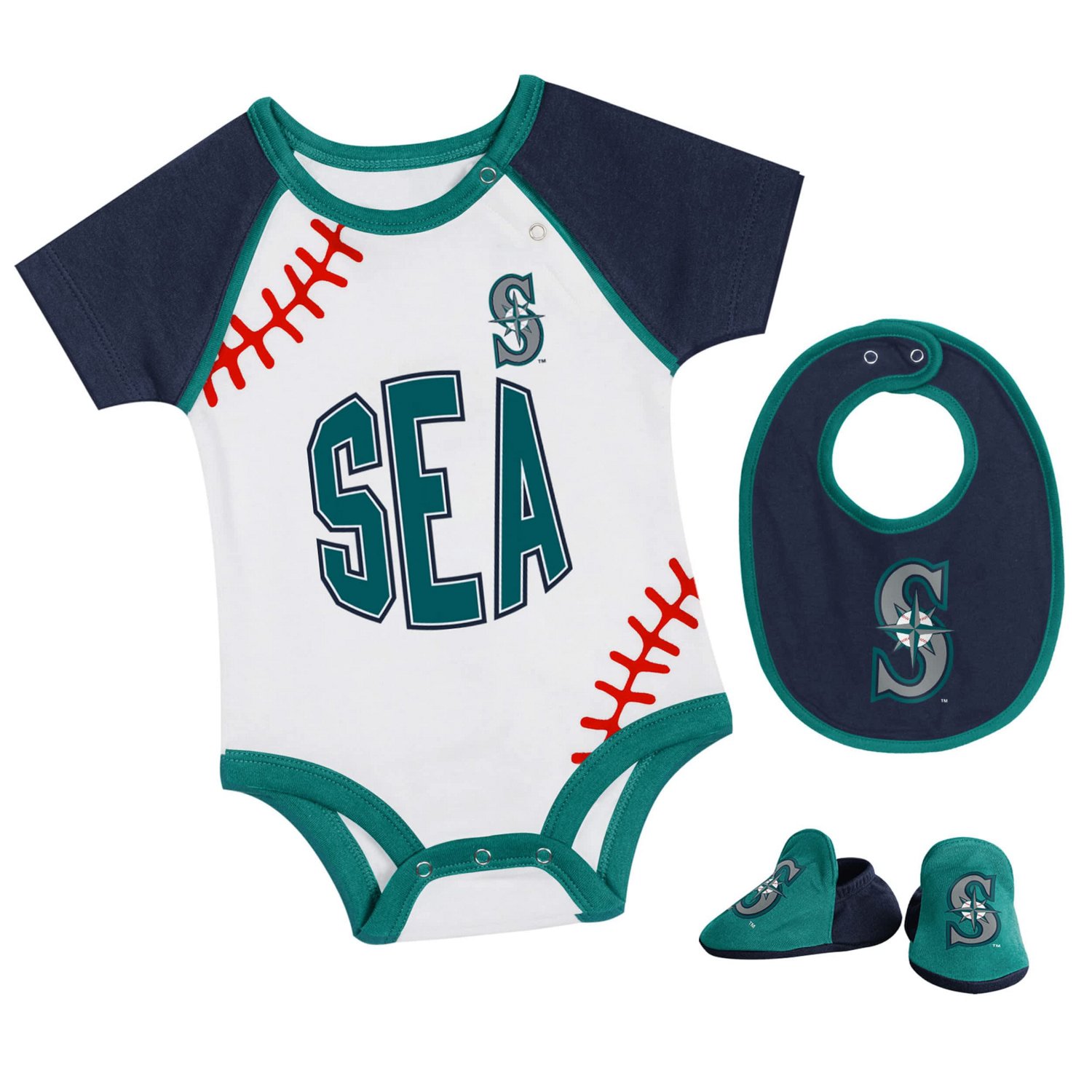 Newborn Seattle Mariners Tied Up Bodysuit Bib  Bootie Set - view number 1