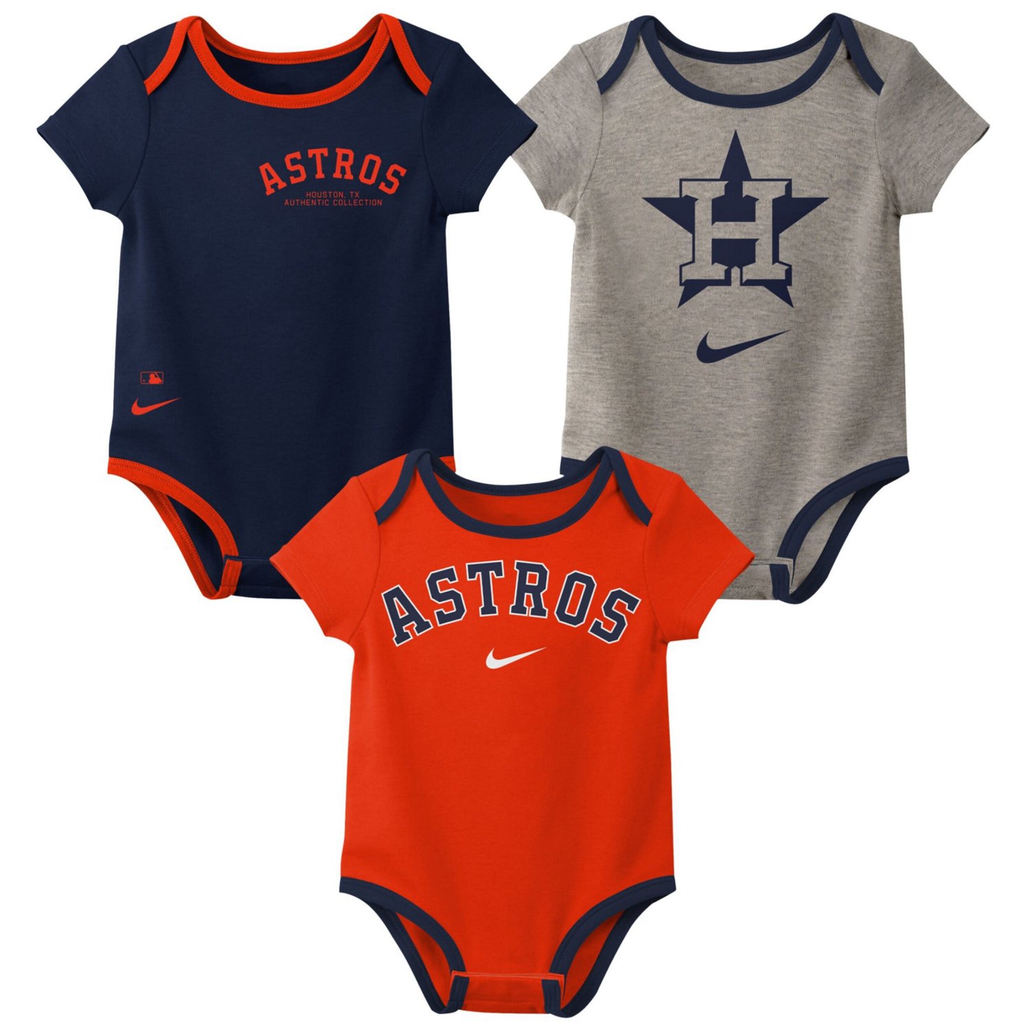 Nike Houston Astros Authentic Collection Three-Pack Bodysuit Set