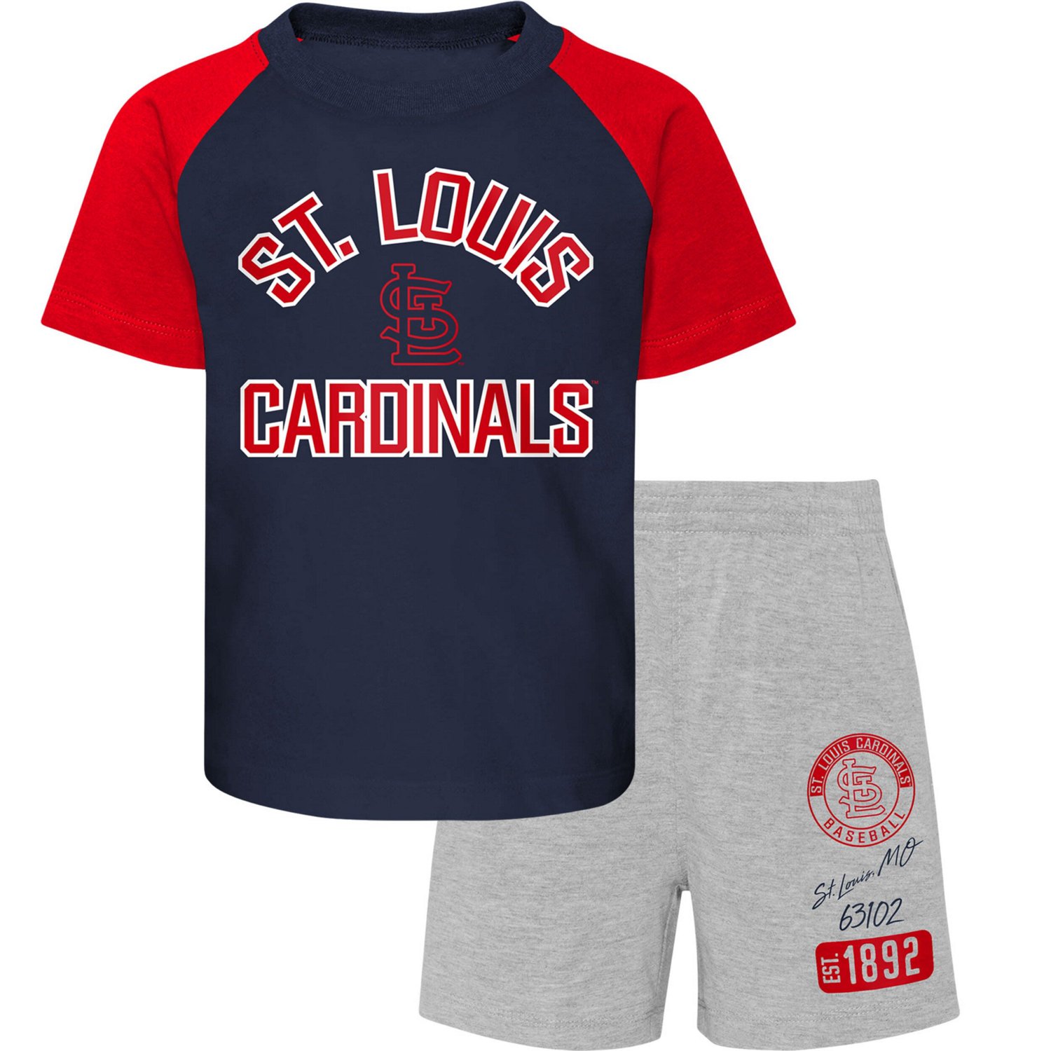 Preschool St Louis Cardinals Heather Gray Groundout Baller Raglan T-Shirt  Shorts Set