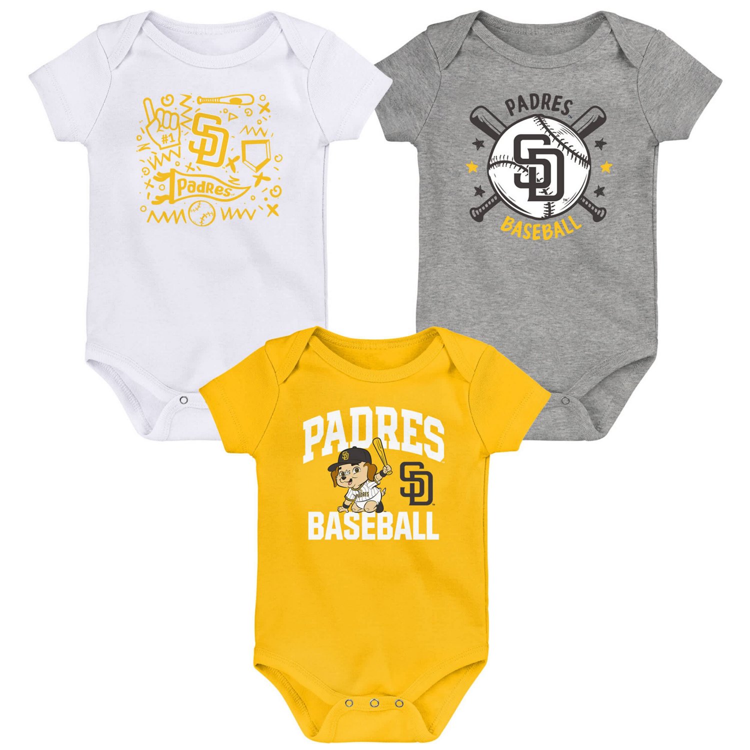 San Diego Padres Batter Up 3-Pack Bodysuit Set