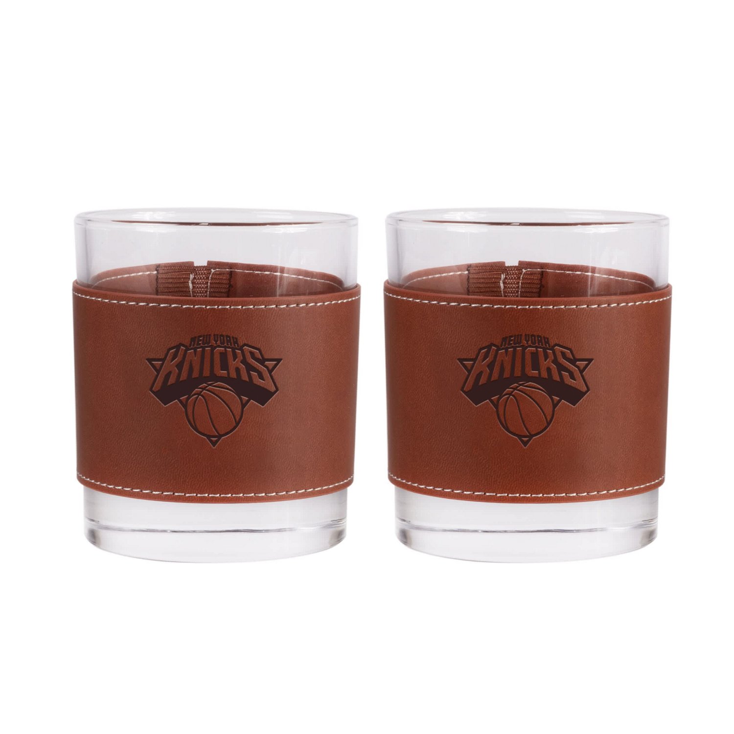 New York Knicks 2-Pack 12oz Rocks Glass with Leather Wrap - view number 1