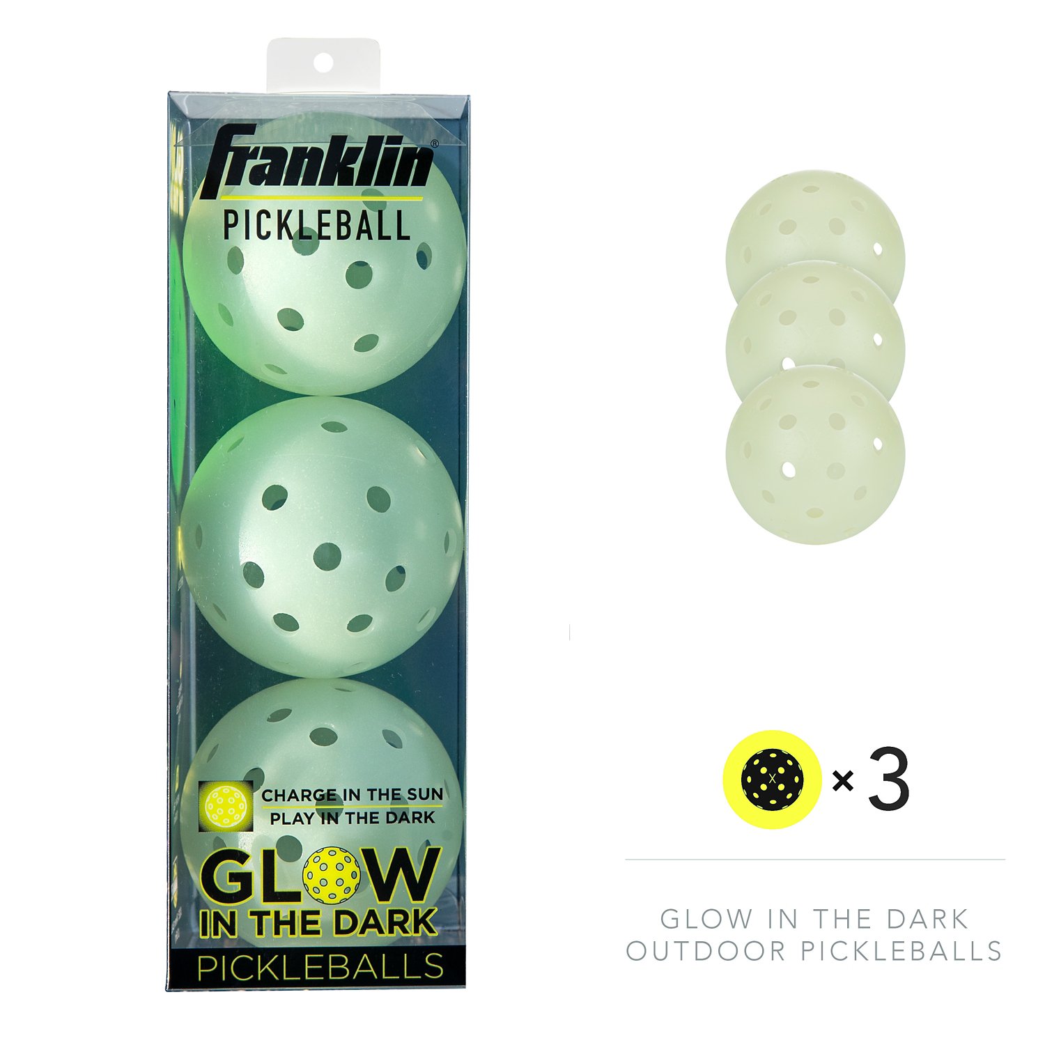 Franklin Sports Glow in the Dark Outdoor Pickleballs 3-Pack - view number 2