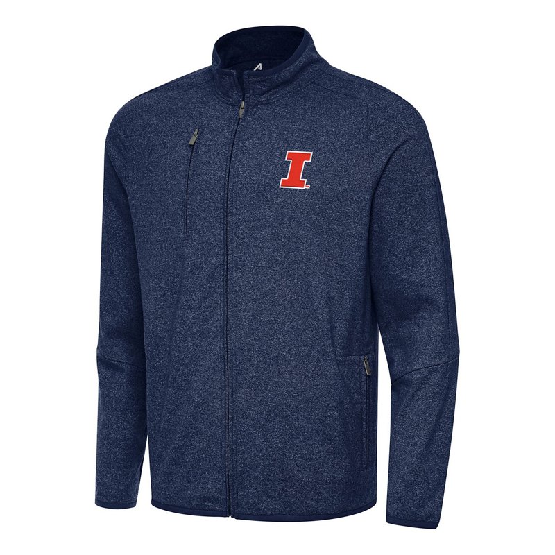 Antigua Heather Illinois Fighting Illini Hold-Up Full-Zip Tri-Blend Jacket-image