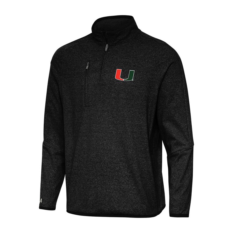Antigua Heather Miami Hurricanes Certain Quarter-Zip Tri-Blend Sweatshirt-image