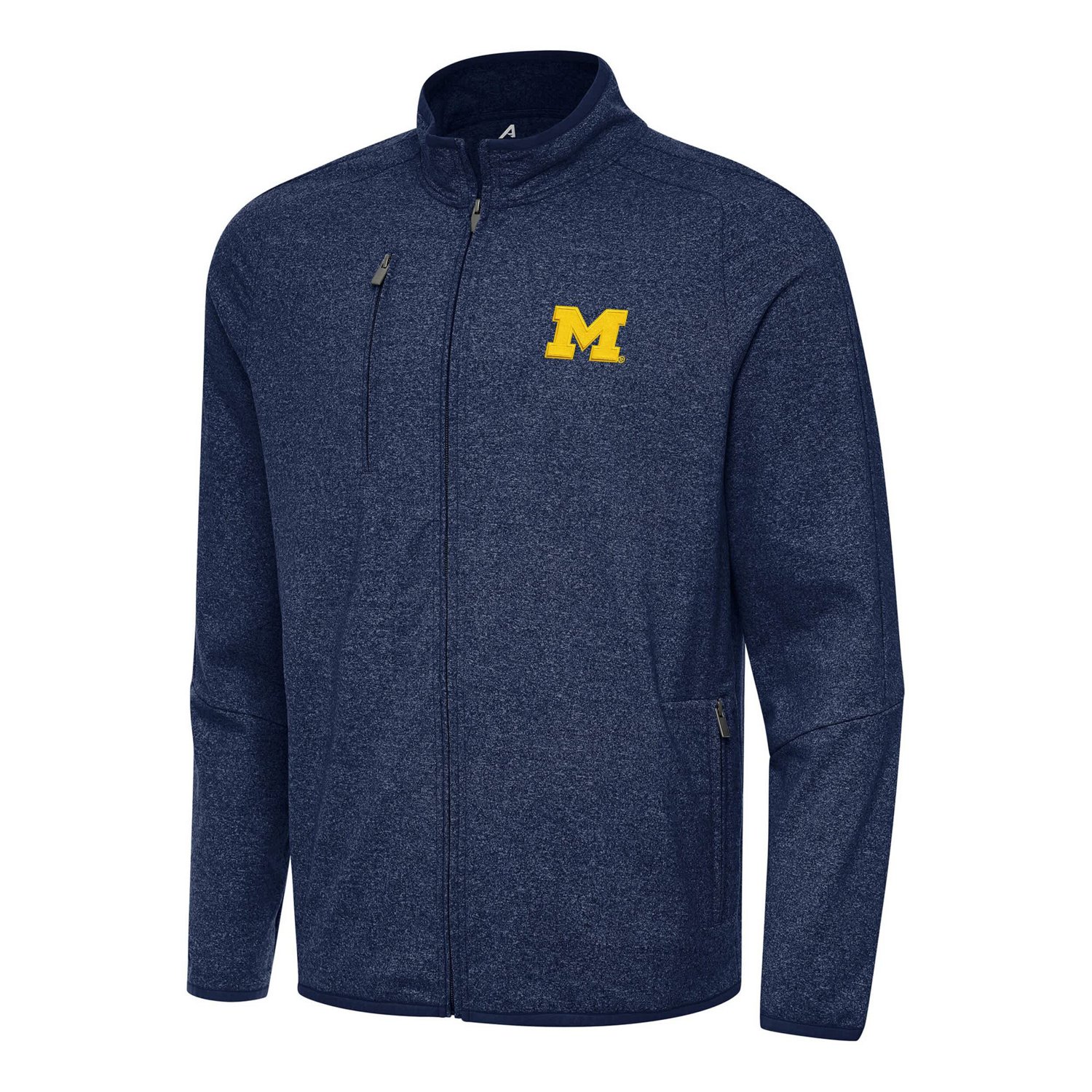 Antigua Heather Michigan Wolverines Hold-Up Full-Zip Tri-Blend Jacket