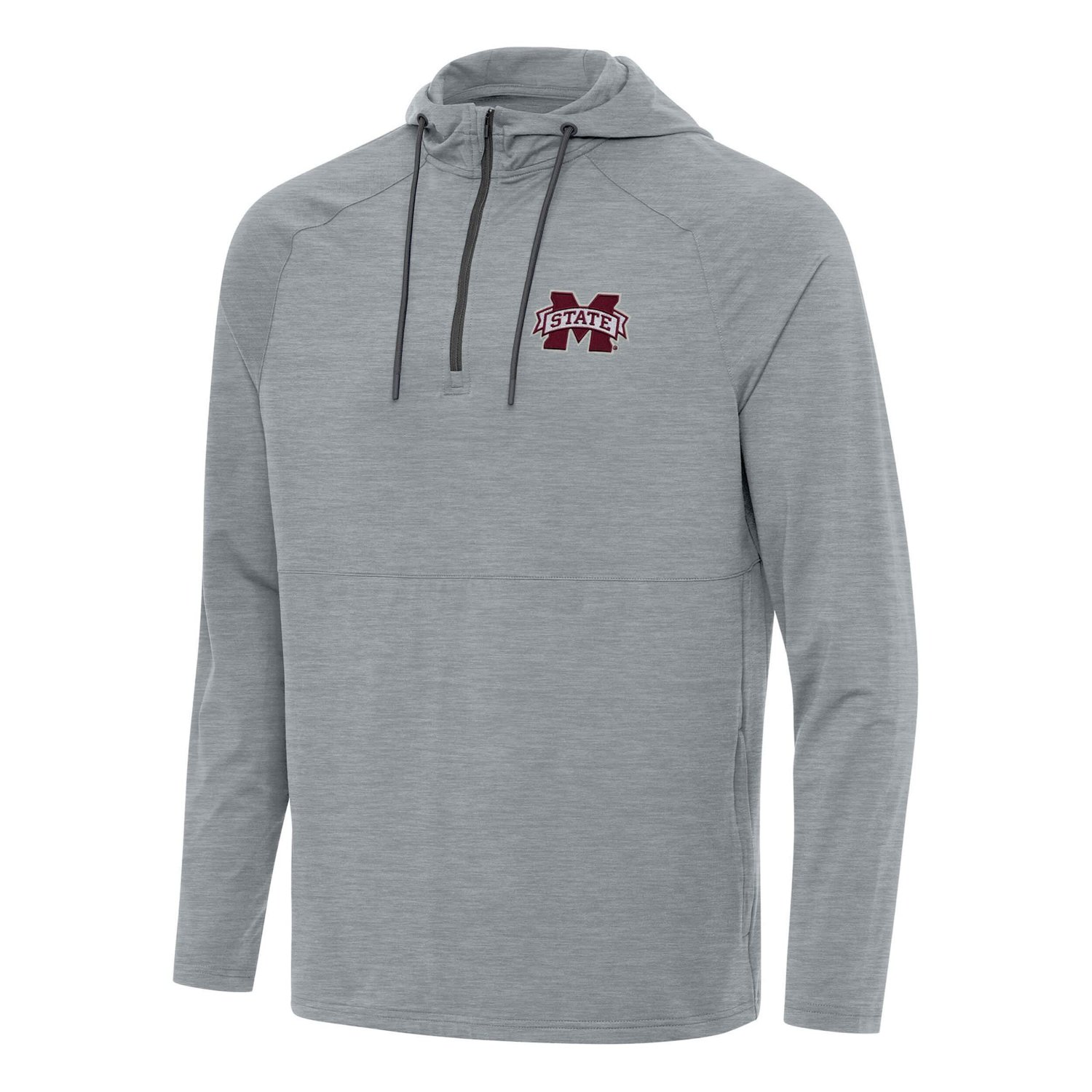 Antigua Heather Mississippi State Bulldogs Spikes Raglan Quarter-Zip Hoodie