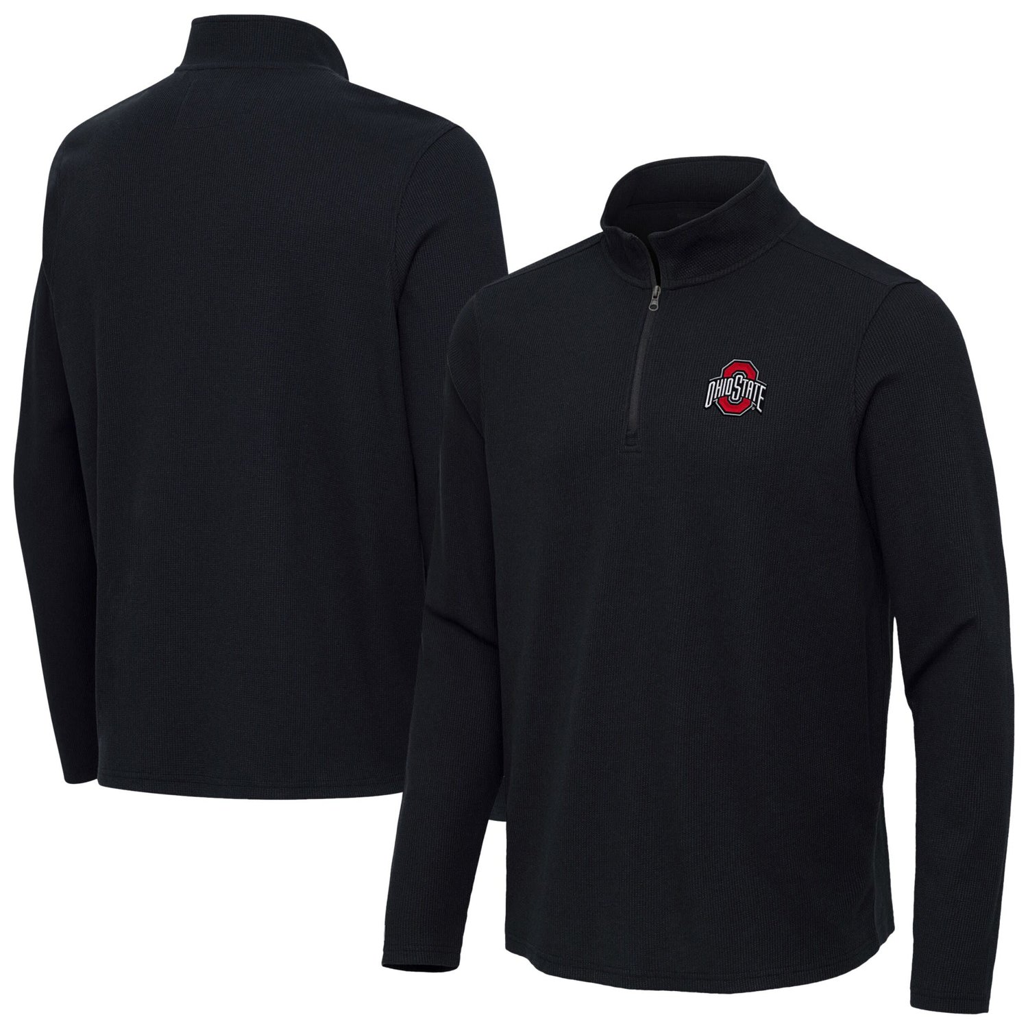 Antigua Heather Ohio State Buckeyes Sync Quarter-Zip Waffle-Knit Tri-Blend Pullover