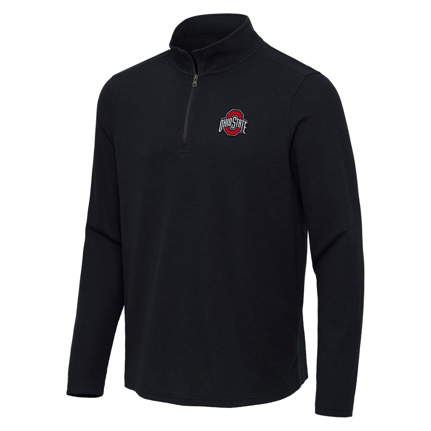 Antigua Heather Ohio State Buckeyes Sync Quarter-Zip Waffle-Knit Tri-Blend Pullover - view number 2