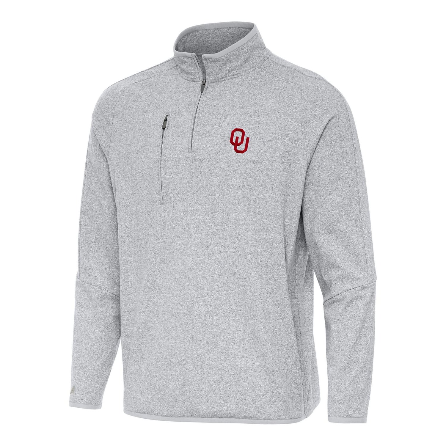 Antigua Heather Oklahoma Sooners Certain Quarter-Zip Tri-Blend Sweatshirt