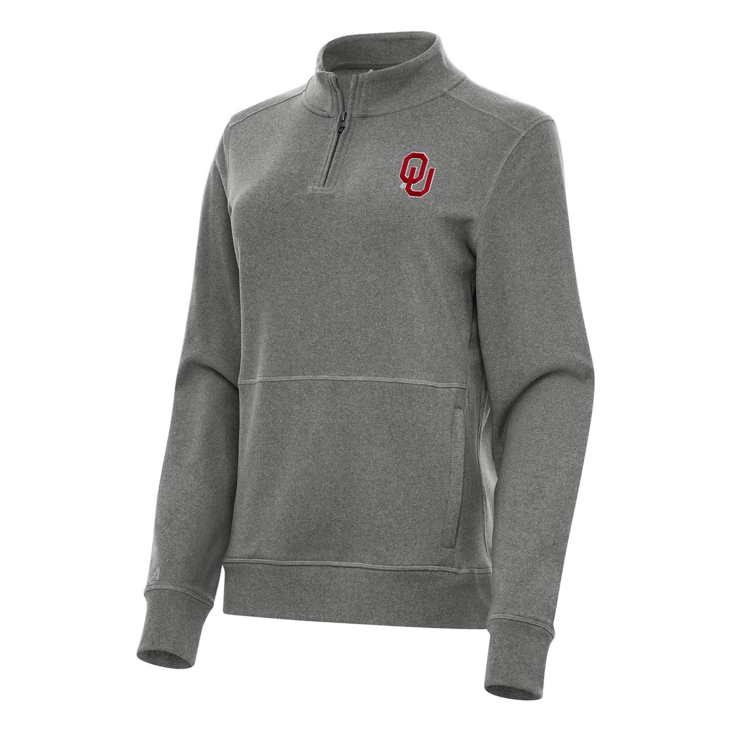 Antigua Heather Oklahoma Sooners Crush Quarter-Zip Fleece Sweatshirt                                                             - view number 1