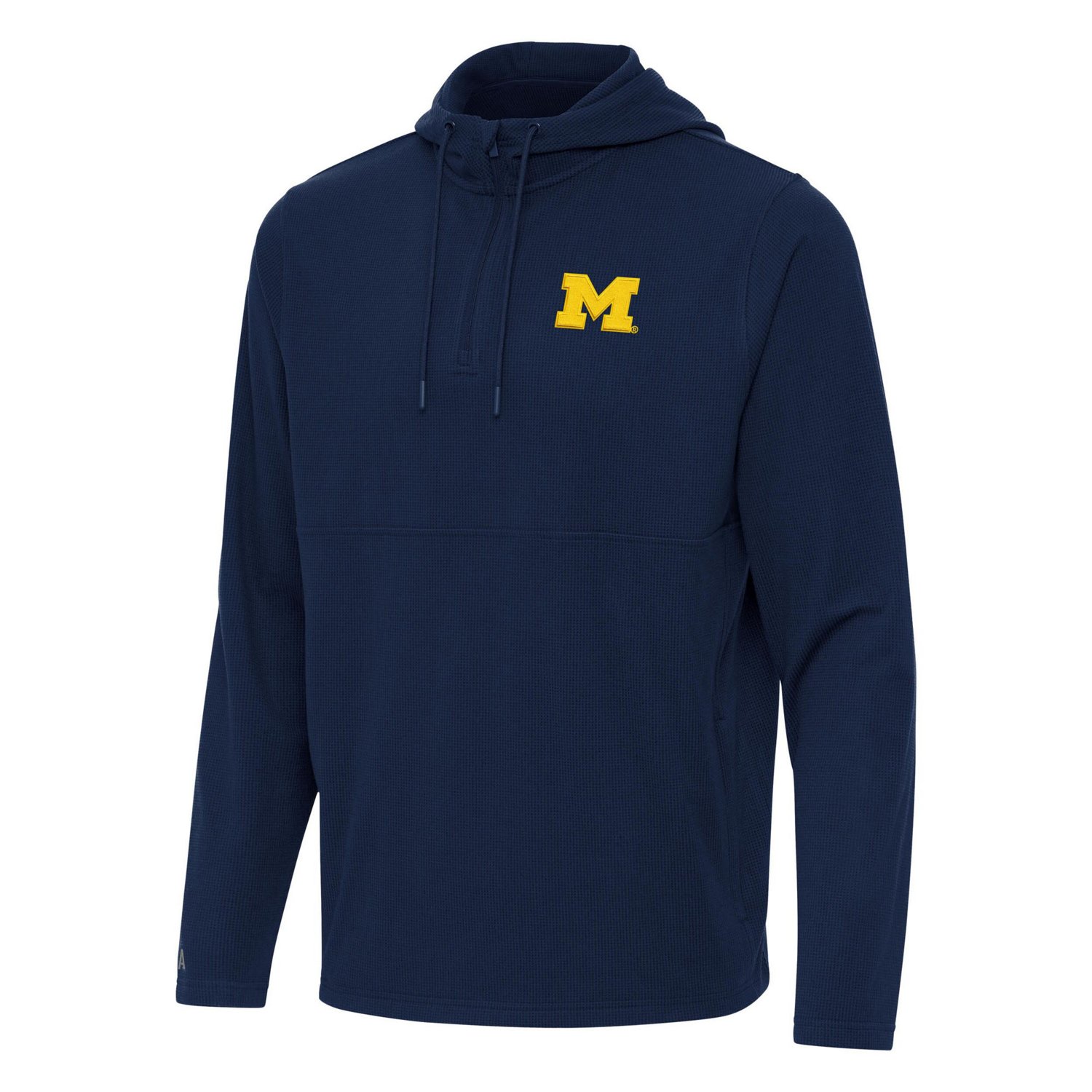 Antigua Michigan Wolverines Connected Quarter-Zip Waffle-Knit Tri-Blend Hoodie - view number 2