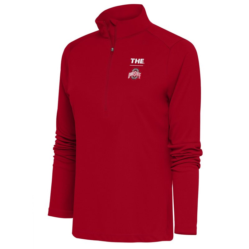 Antigua Women's Scarlet Ohio State Buckeyes The Tribute Half-Zip Pullover Top - Scarlet
