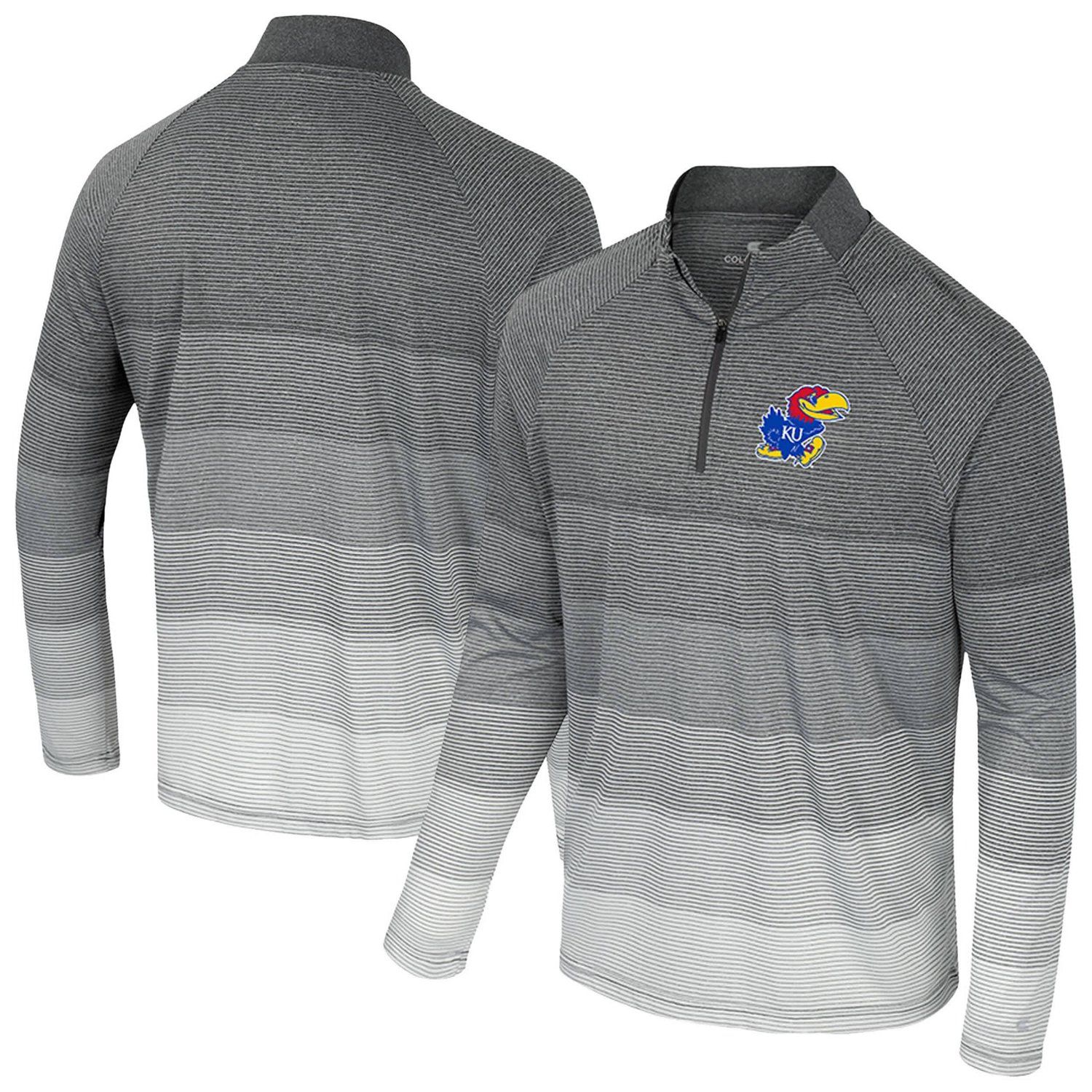 Colosseum Kansas Jayhawks AI Striped Mesh Quarter-Zip Raglan Windshirt - view number 1