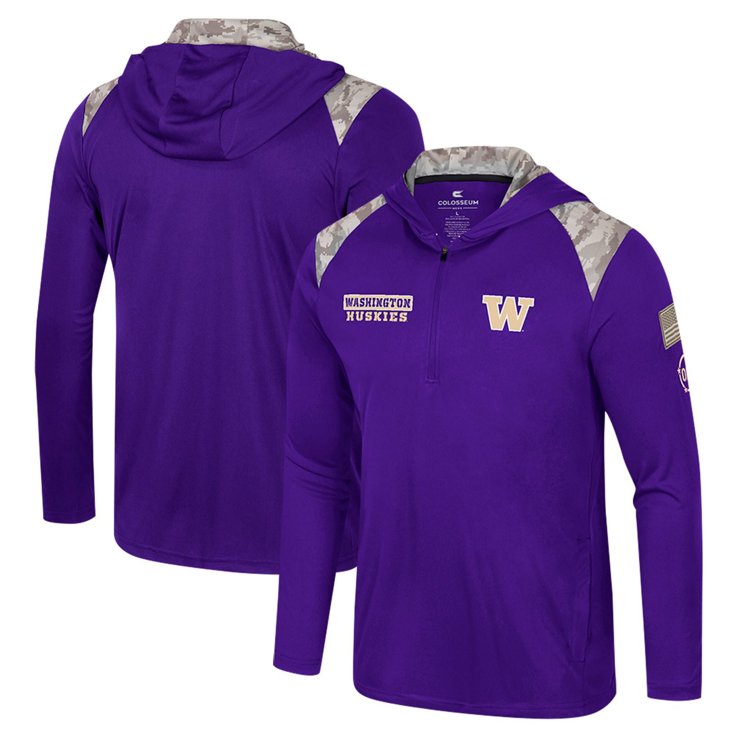 Colosseum Washington Huskies OHT Military Appreciation Quarter-Zip Hoodie Jacket - view number 1