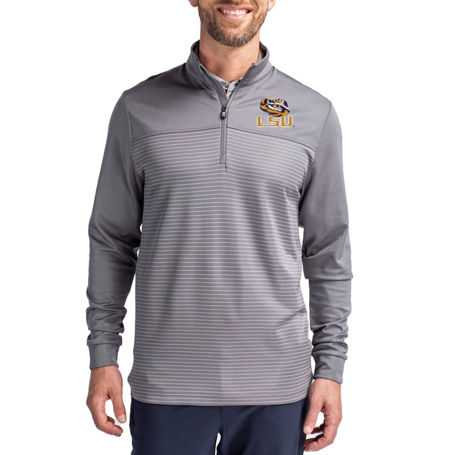 Cutter  Buck LSU Tigers Traverse Stretch Eco Stripe DryTec Tri-Blend Quarter-Zip Pullover