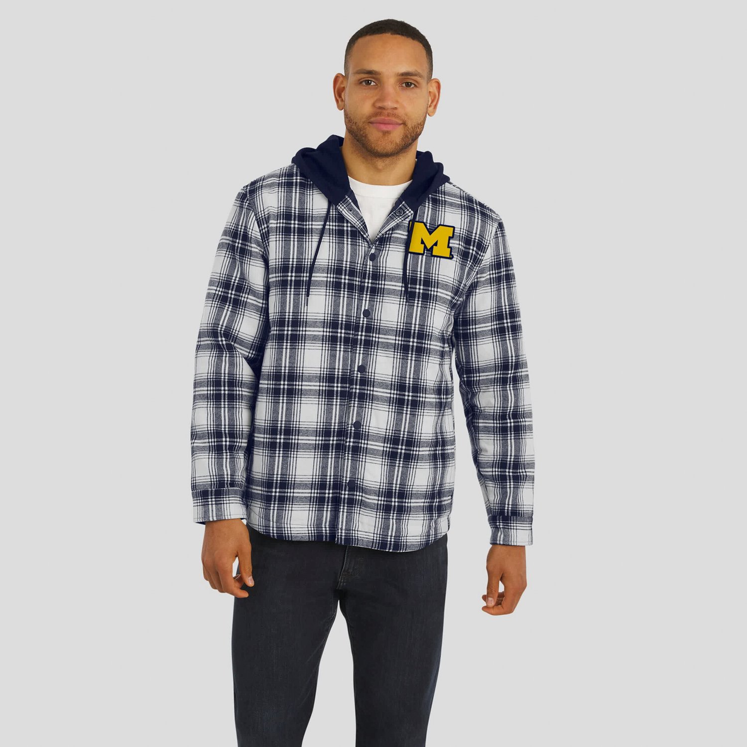 Darius Rucker Collection by Fanatics Michigan Wolverines Plaid Flannel Quilted Full-Snap Hooded Shacket - view number 4