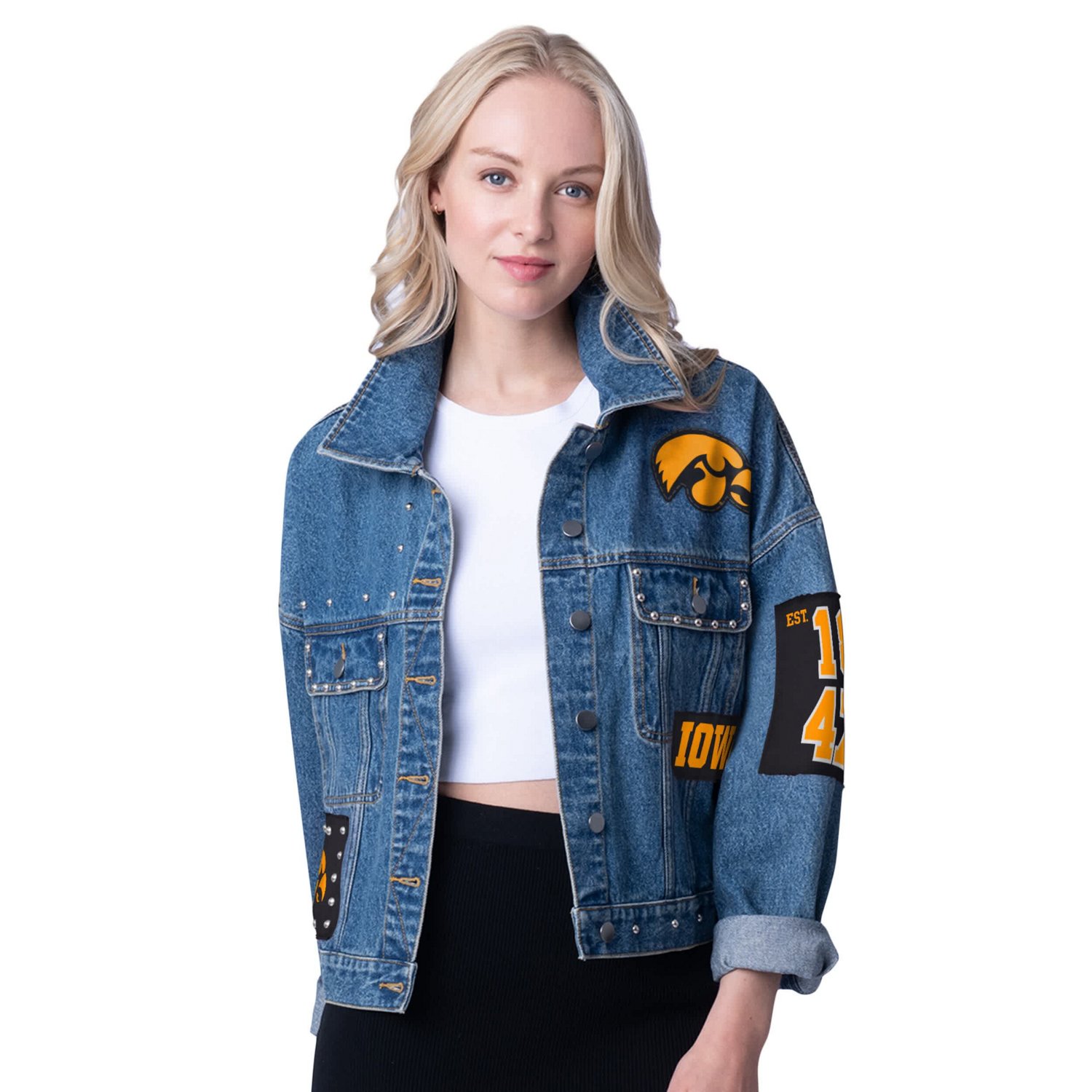 G-III 4Her by Carl Banks Iowa Hawkeyes Game Ball Patches and Studs Full-Button Jacket