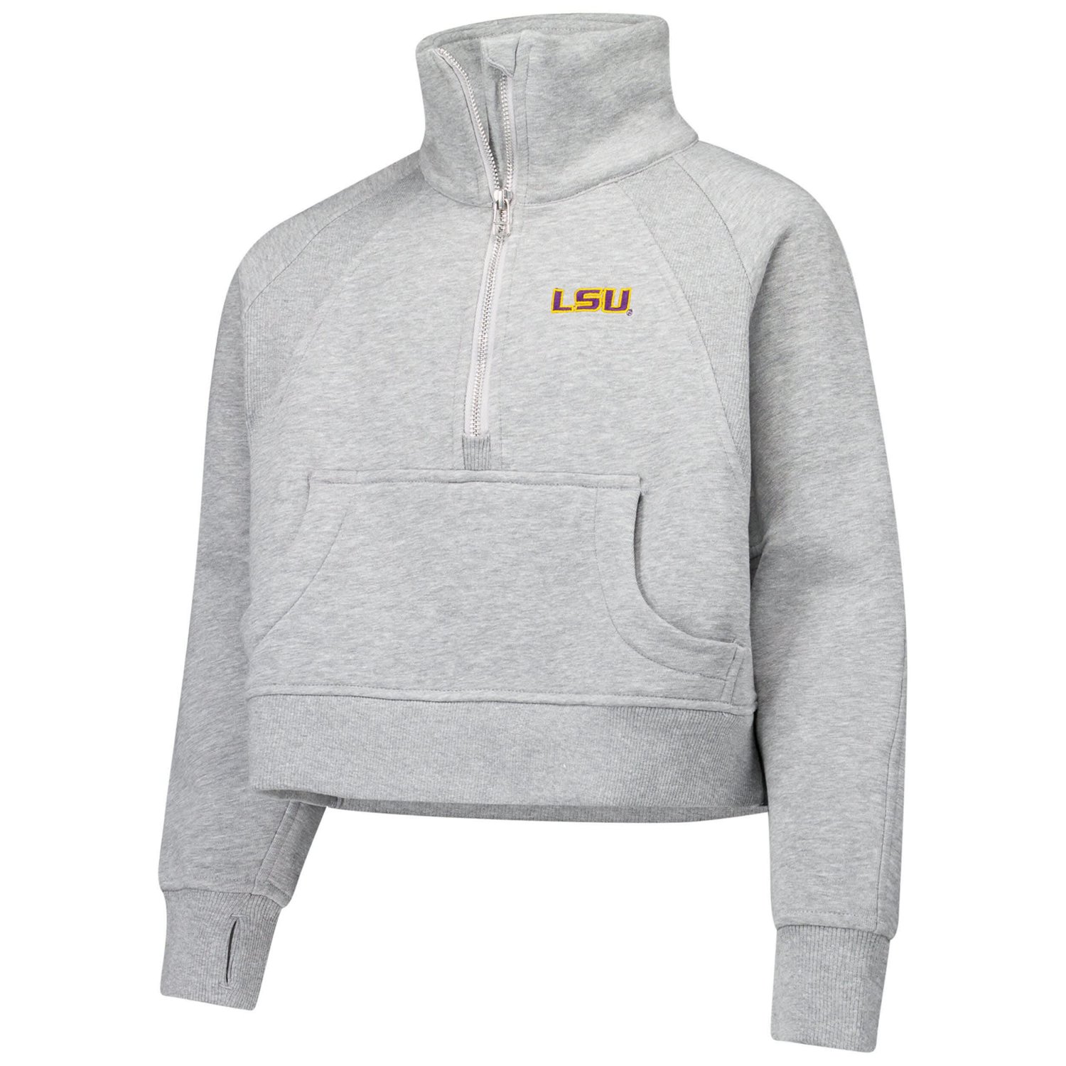 Girls Youth Garb Gray LSU Tigers Dawn Raglan Fleece Cropped Half-Zip Sweatshirt                                                  - view number 2