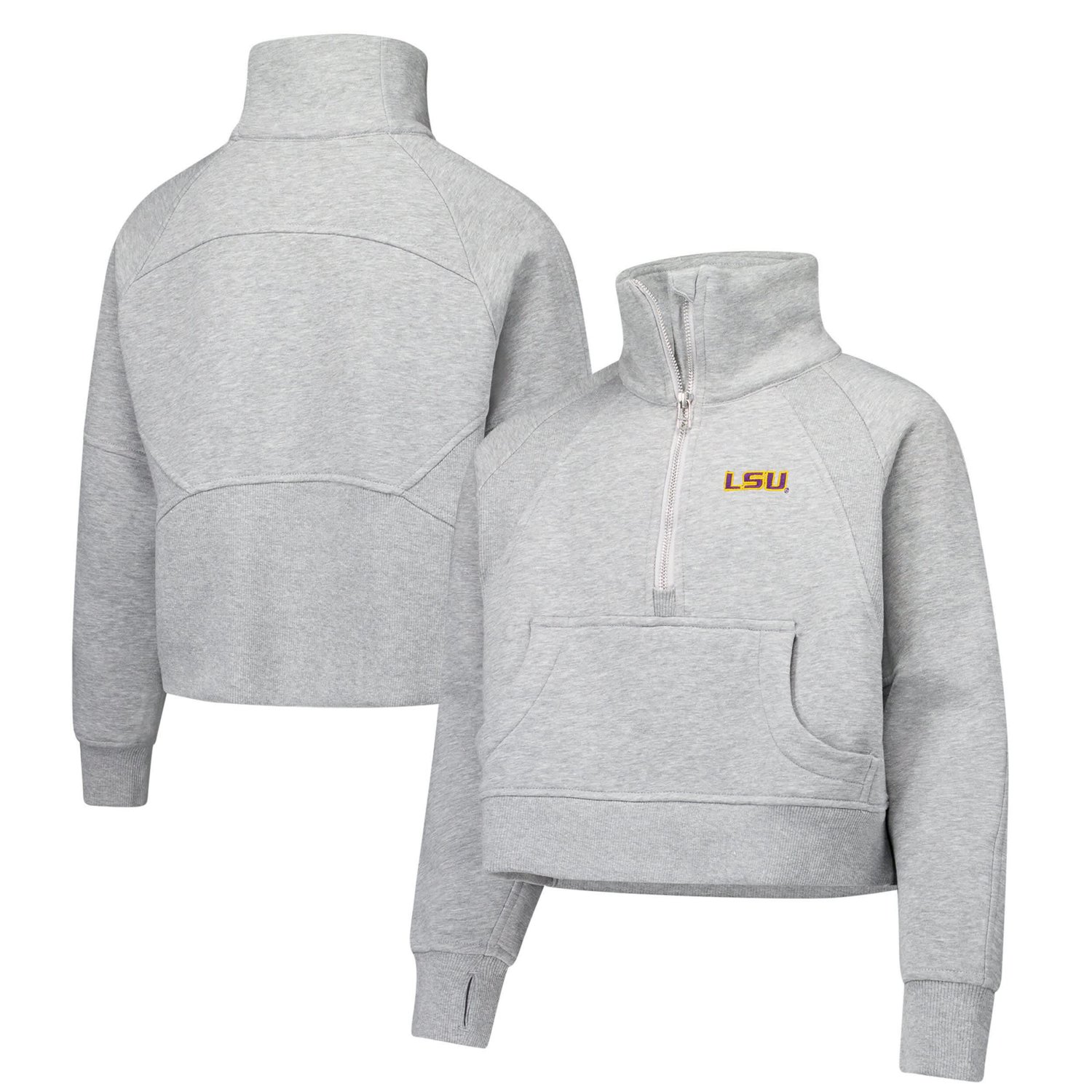 Girls Youth Garb Gray LSU Tigers Dawn Raglan Fleece Cropped Half-Zip Sweatshirt                                                  - view number 1