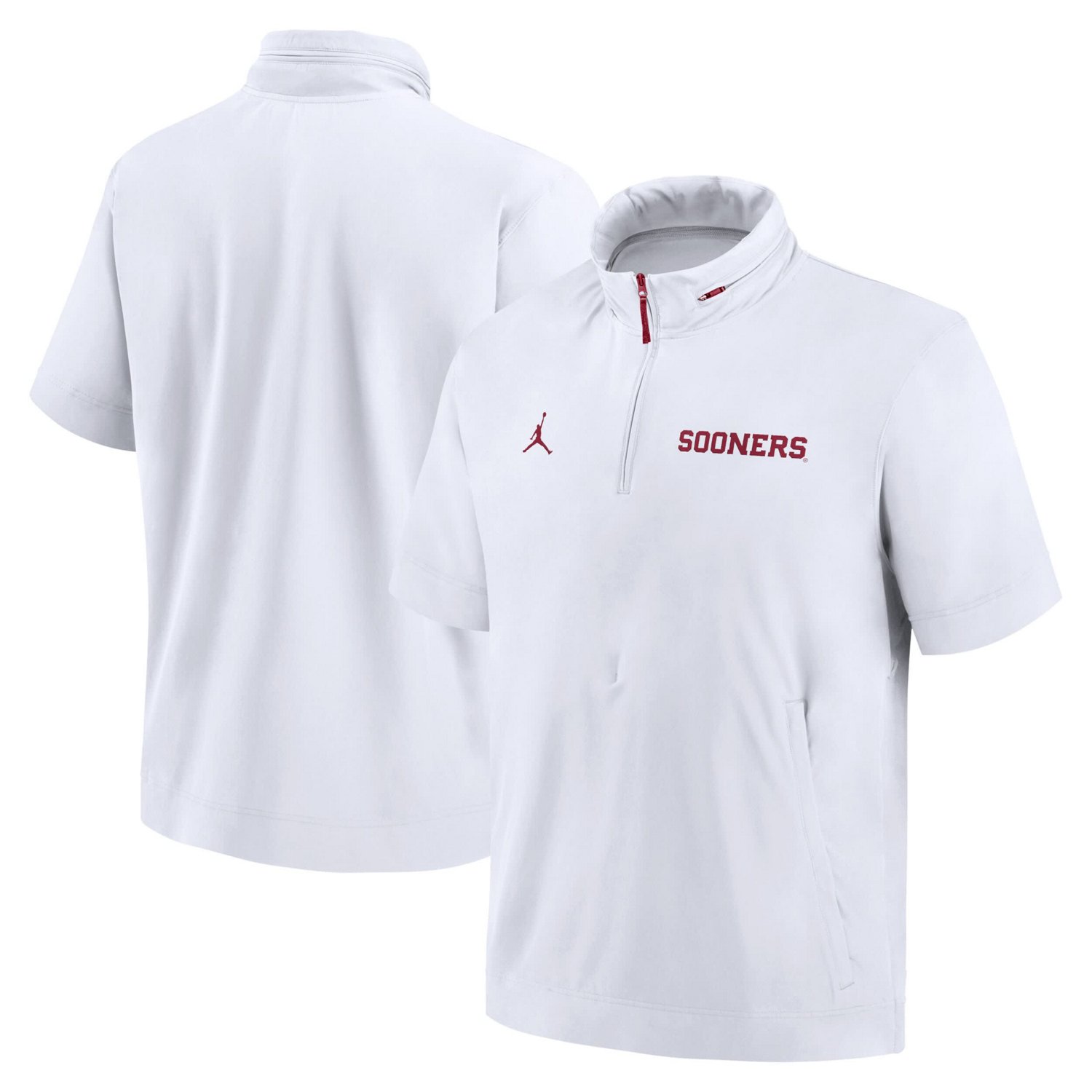 Jordan Brand Oklahoma Sooners 2024 Sideline Coach Short Sleeve Half-Zip Hoodie Jacket