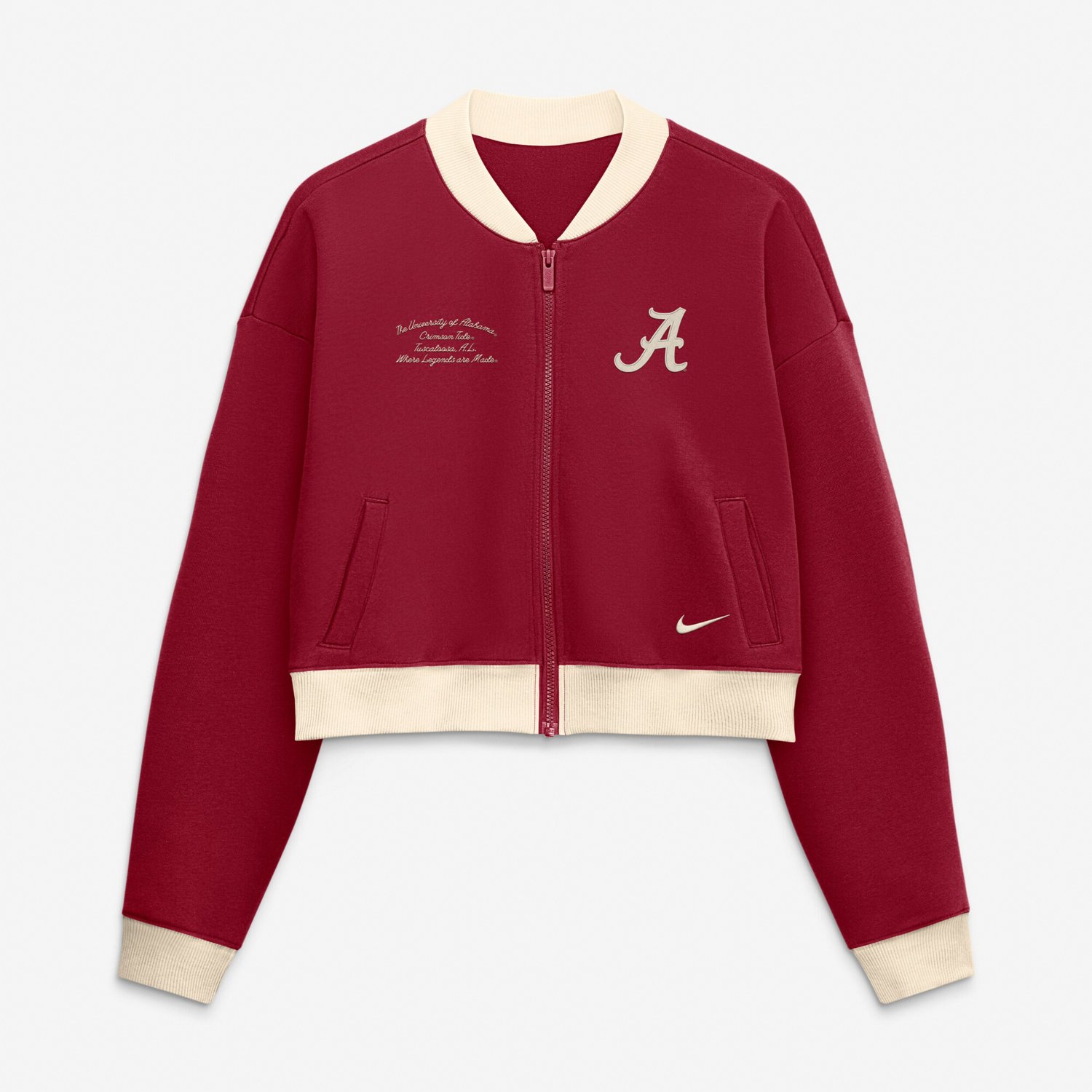 Nike Alabama Tide Oversized Academic Cropped Full-Zip Bomber Jacket