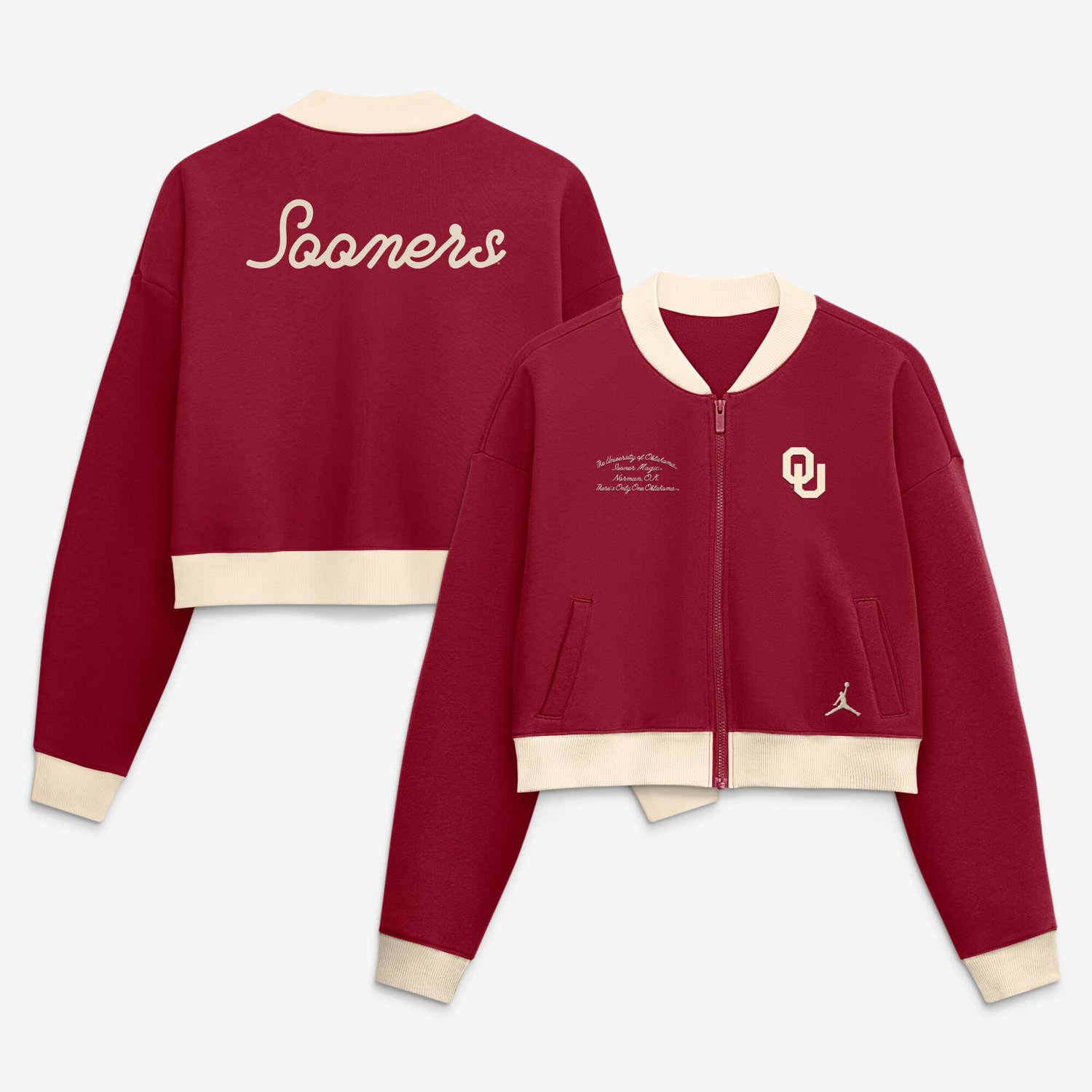 Nike Oklahoma Sooners Oversized Academic Cropped Full-Zip Bomber Jacket