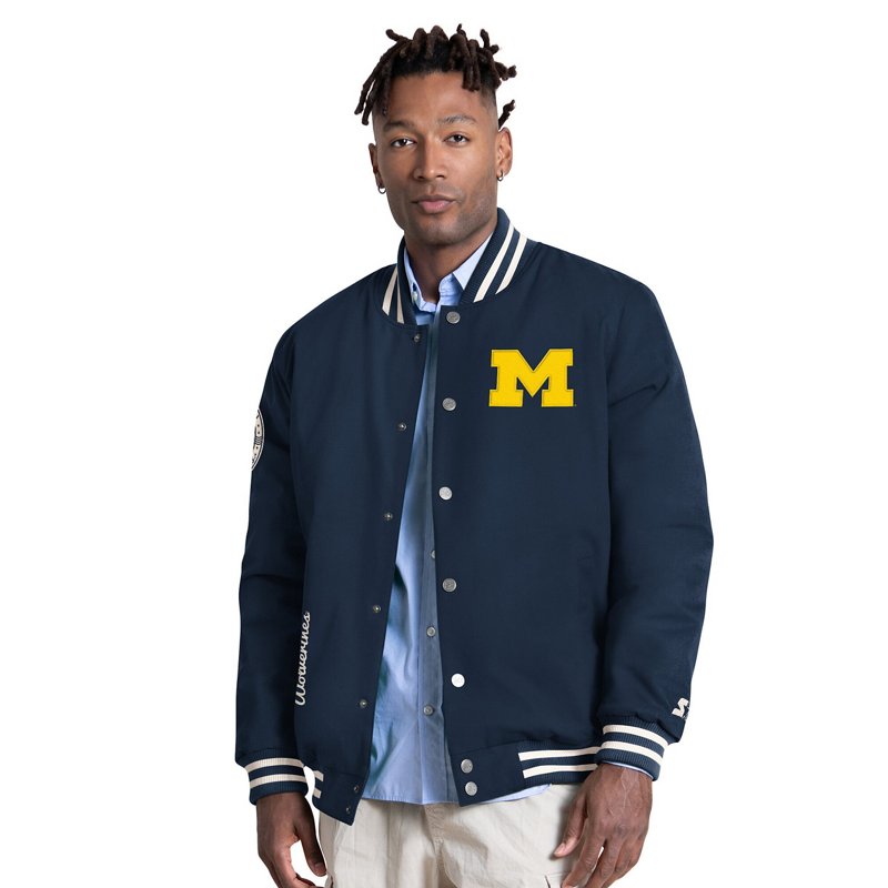 Starter Men's Navy Michigan Wolverines Spectator Varsity Full Snap Jacket - Navy