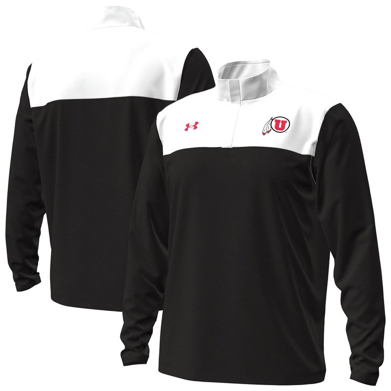 Under Armour Men's Black/White Utah Utes Green Blocked Quarter-Zip Pullover Sweatshirt - Black, White