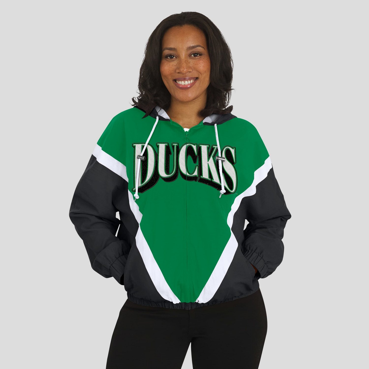 WEAR by Erin Andrews Black Oregon Ducks Colorblock Full-Zip Hoodie Windbreaker Jacket - view number 4