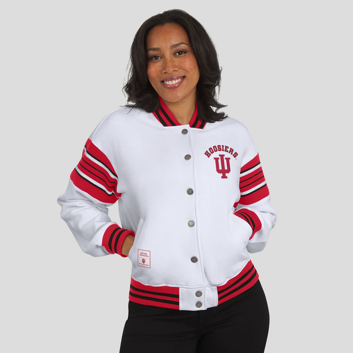 WEAR by Erin Andrews Crimson Indiana Hoosiers Satin Stitch Full-Snap Fleece Sweatshirt Jacket - view number 4